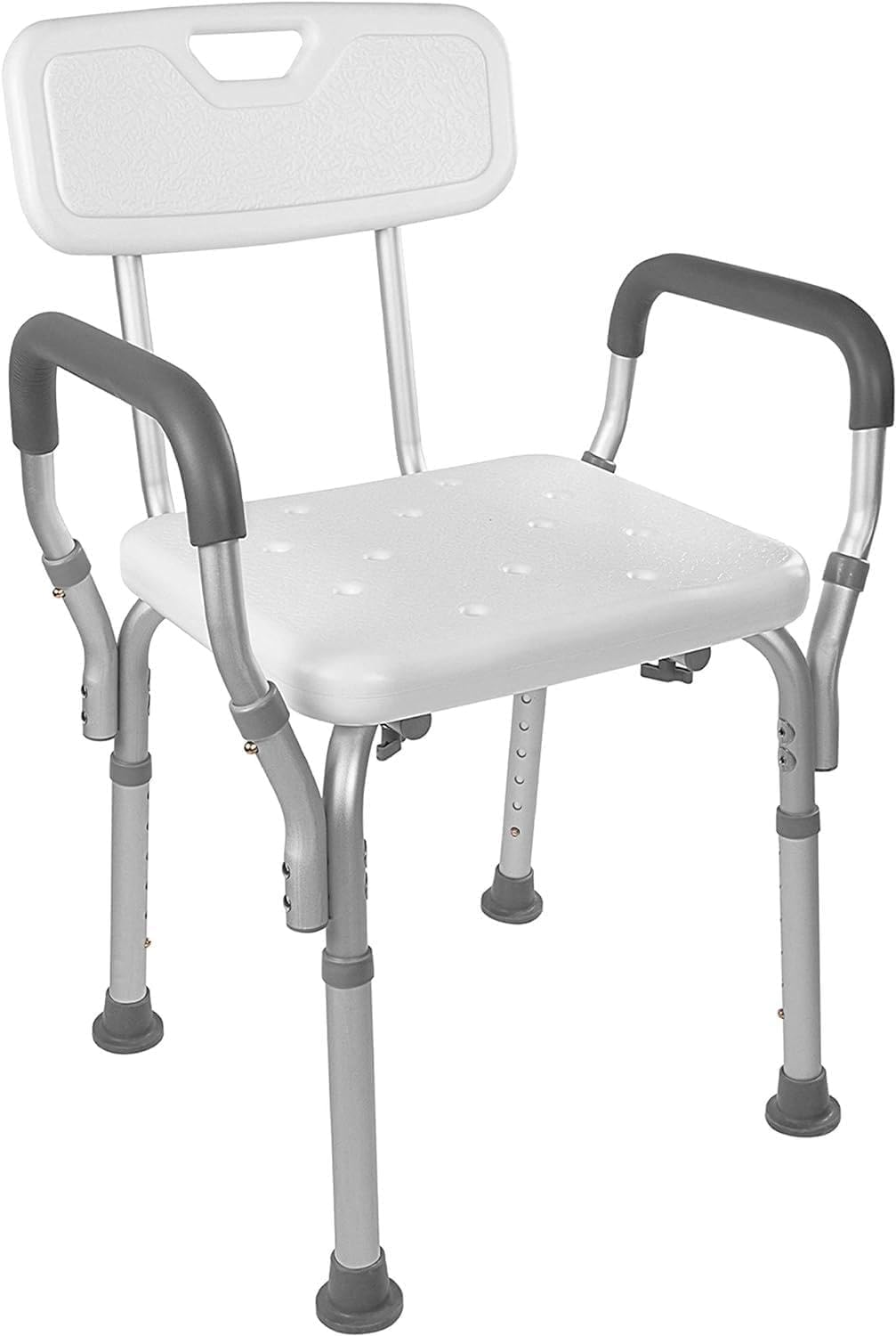 Shower Chair, Height Adjustable Non-Slip Aluminum Frame Shower Seat with Shower Buckle &Removable Back & Padded Arms, Bathtub Shower Lift Chair for Elderly & Disabled, Hold up to 150 Kg(White) image number 6