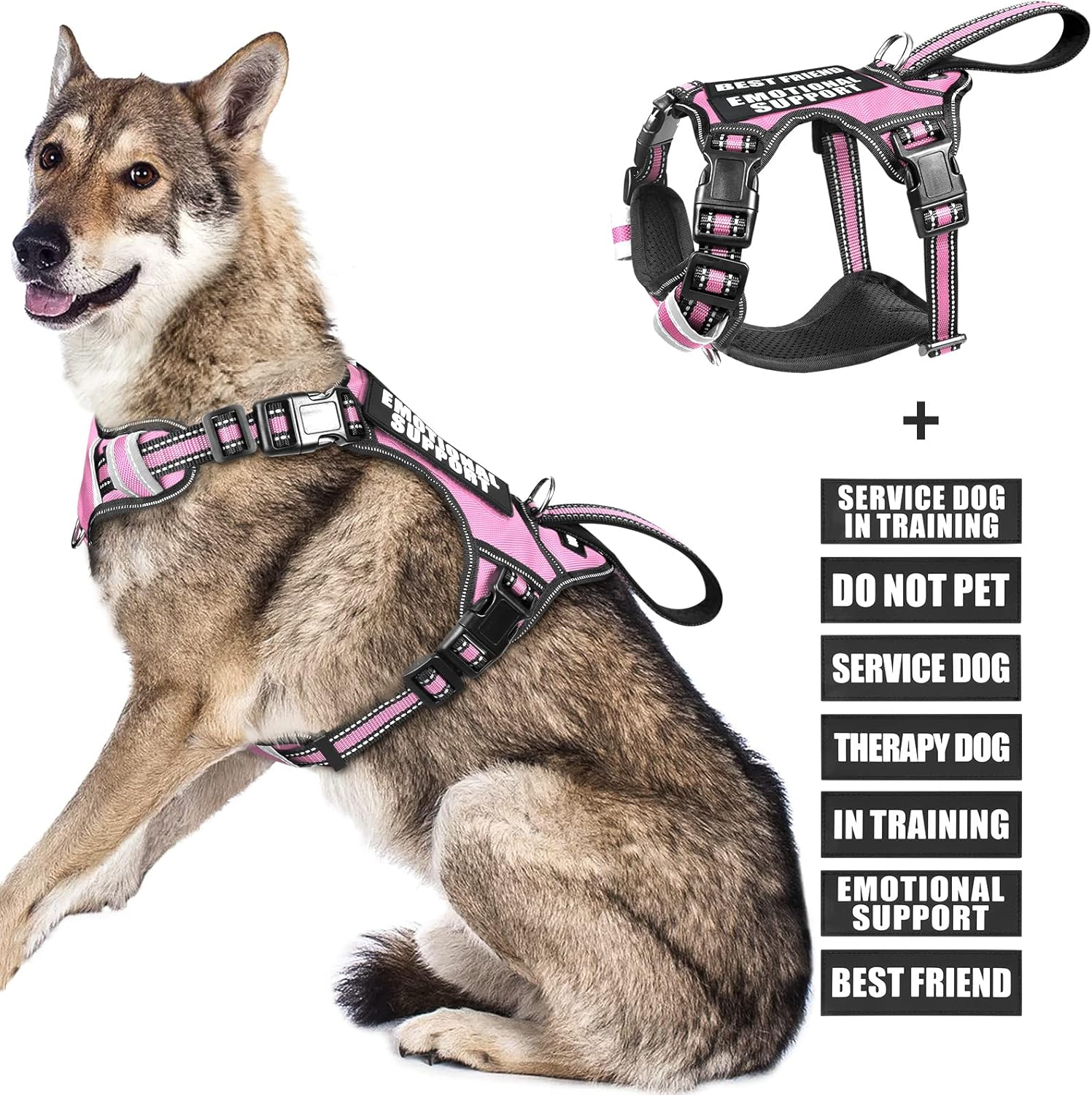 WINSEE Service Dog Vest No Pull Dog Harness with 7 Dog Patches, Reflective Pet Harness with Durable Soft Padded Handle for Training Small, Medium, Large, and Extra-Large Dogs
