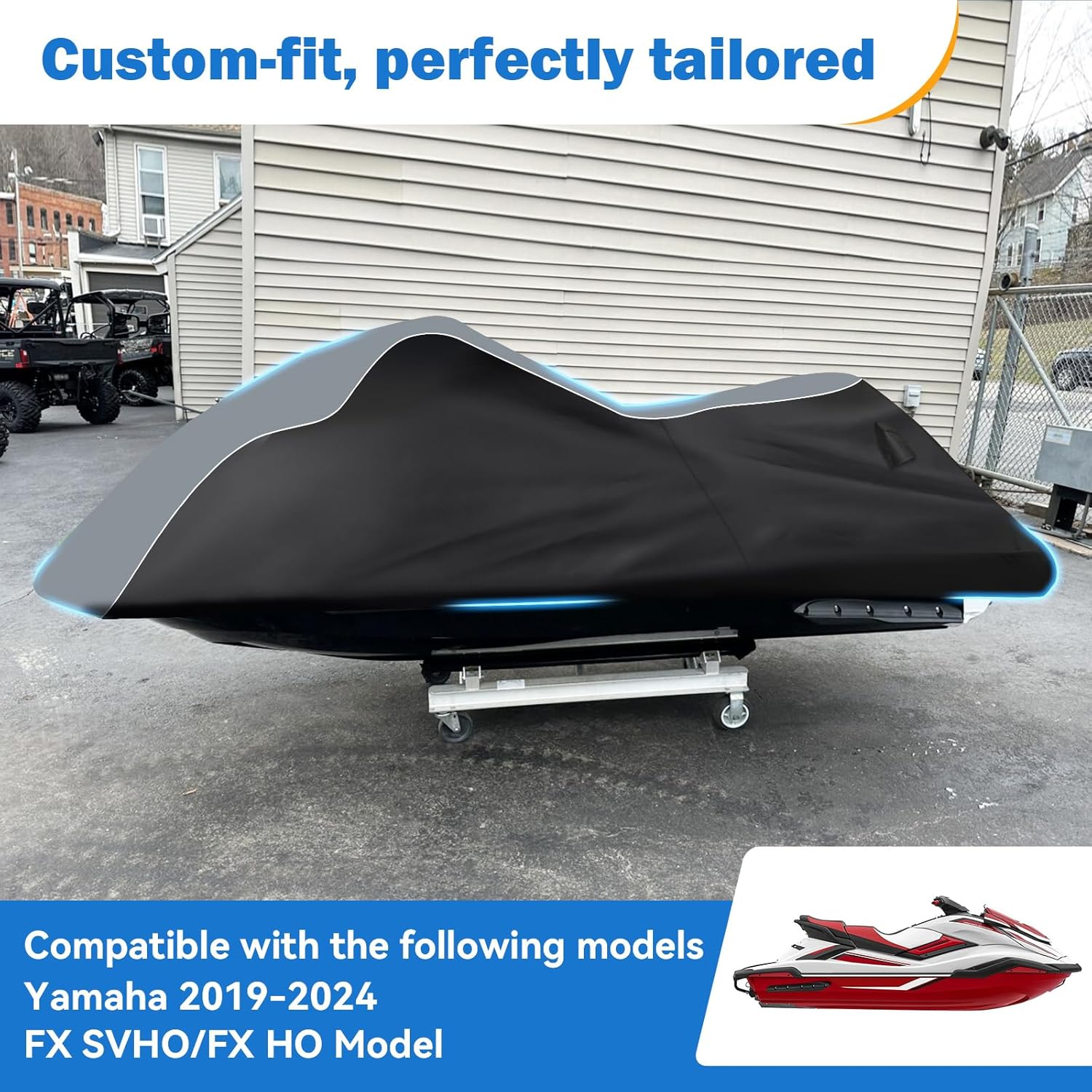 Waterproof Jet Ski Cover for Yamaha 2019-2024 FX SVHO/FX HO Model, 600D Oxford UV Protection Jetski Waverunner Covers with Air Vents
