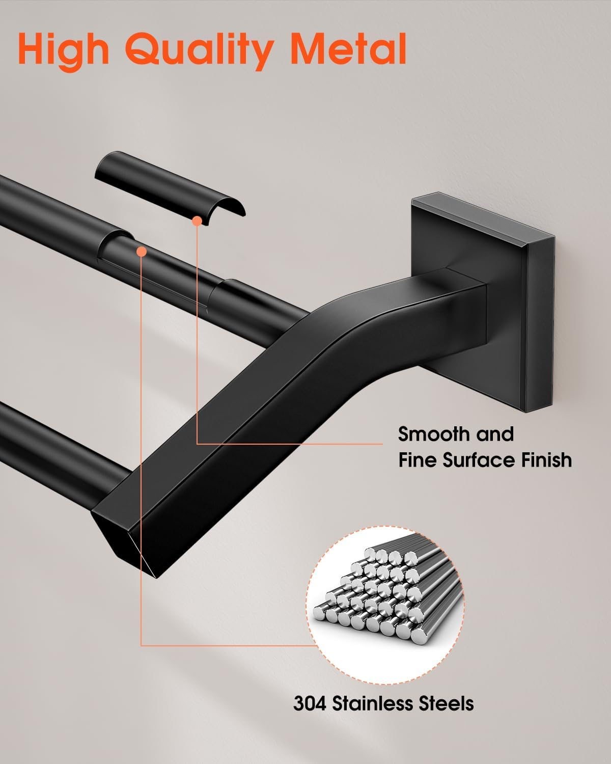 Alise GK9009-B Bathroom Double Towel Bar Wall Mount 24-Inch,Sus304 Stainless Steel Matte Black image number 2