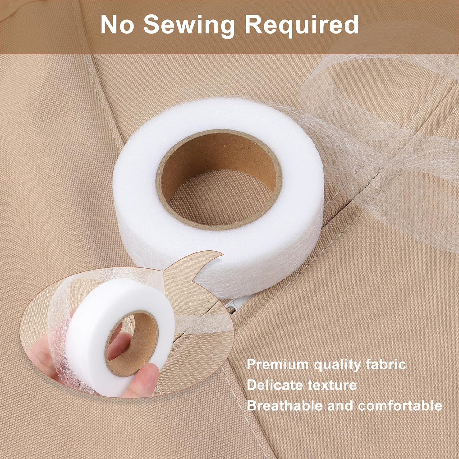 2 Rolls Iron Hemming Tape, Hemming Web, Iron on Tape for Skirts, Pillows, Jeans and Curtains,2Cm Wide * 24 Metres Long with Tape Measure(White) - 2, Black image number 2