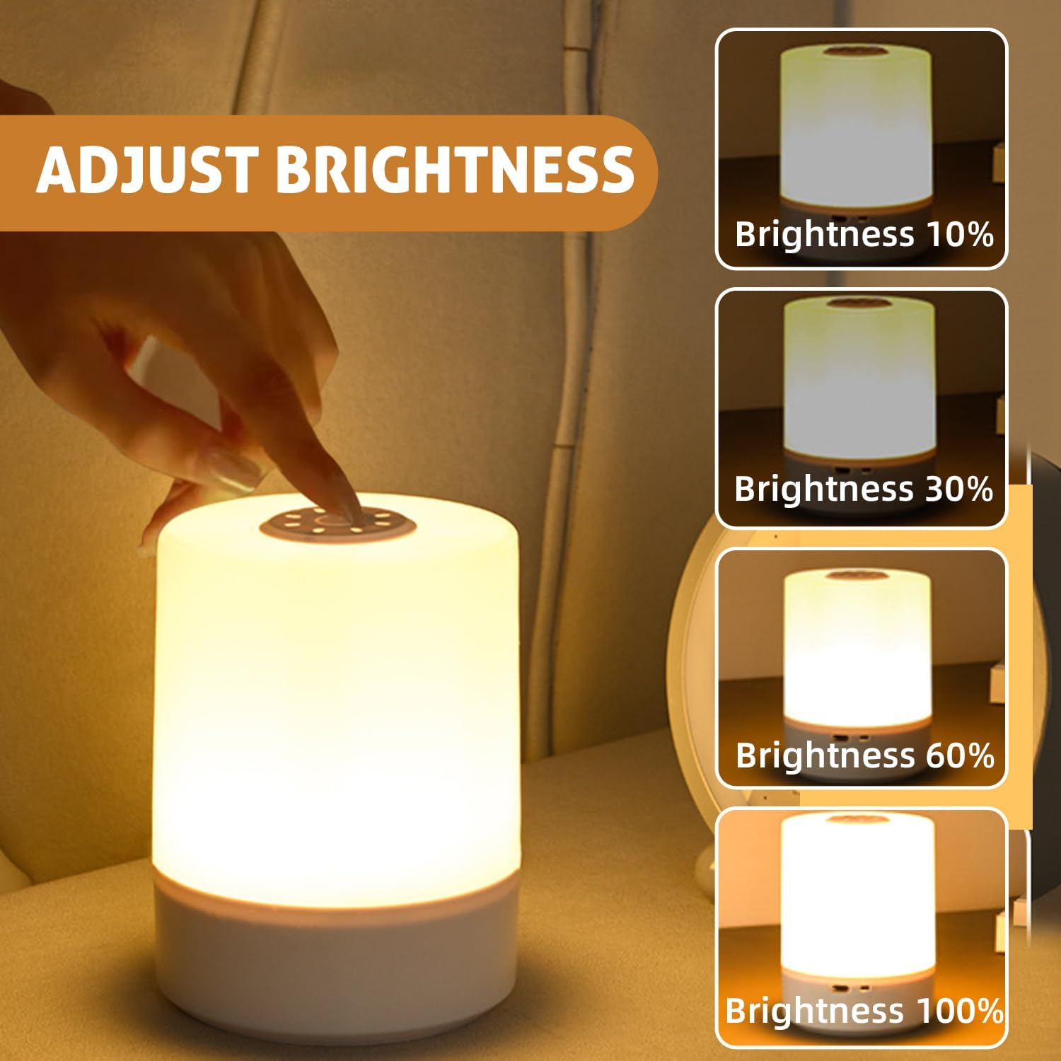 Night Light, Nightlight with Touch Control, Touch Lamp with Stepless Dimming, Nursery Lamp with 3 Colors White/Natural/Warm, Bedside Lamp for Night image number 5