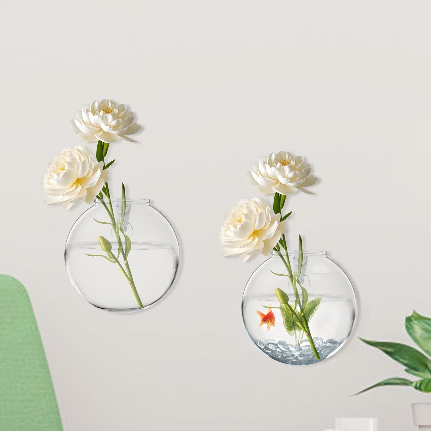 Wall Hanging Planter, Glass Wall Vase with Nail Hook, Clear Wall Mounted Planter Propagation Station for Flowers Hydroponics Plant Home Office Decor (2Pack)