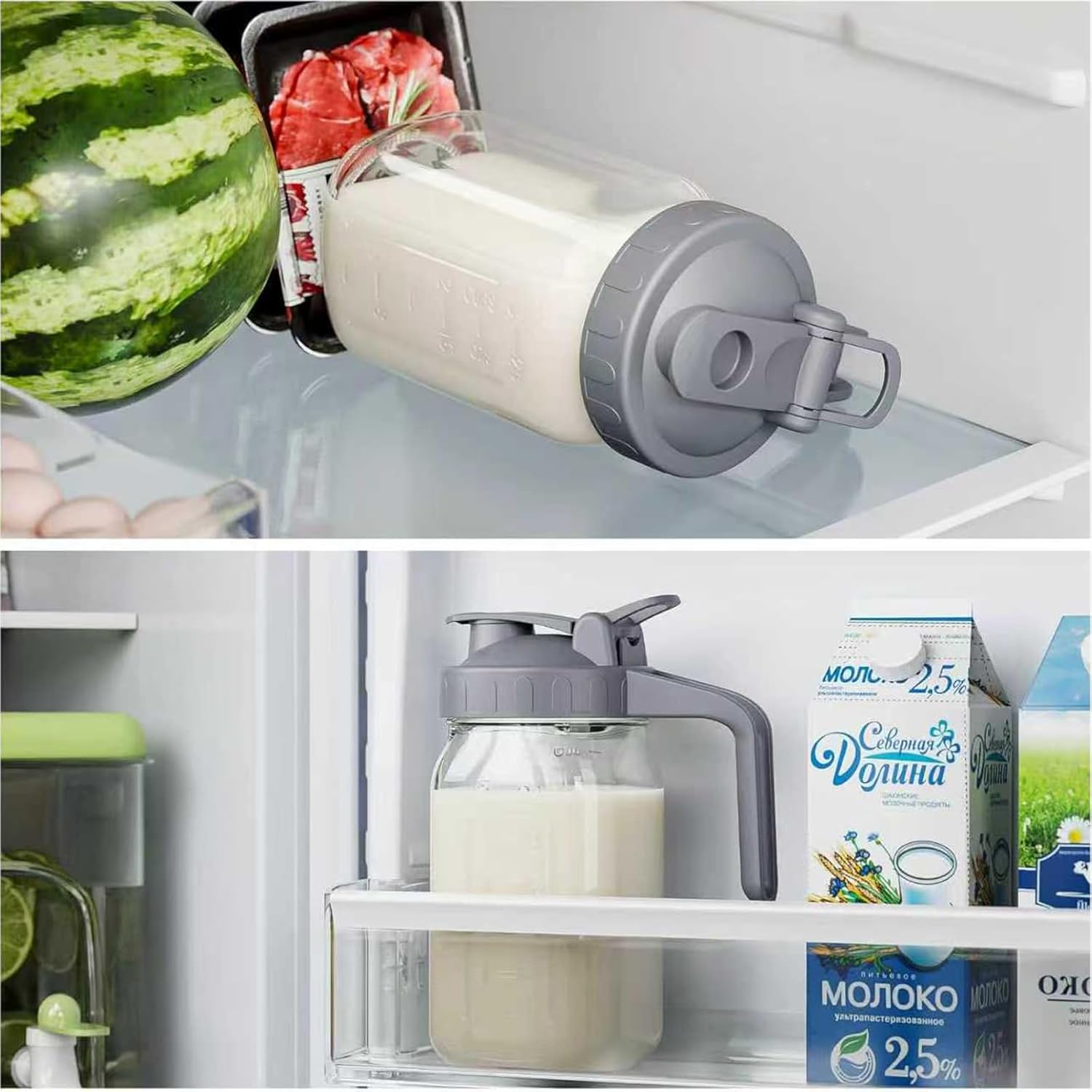 32 OZ Mason Jar Pitcher with Lid Double Leak Proof, Breast Milk Pitcher, 1 Quart Wide Mouth Breast Milk Pitcher for Fridge, Creamer Container for Coffee, Sun Tea, Juice image number 5