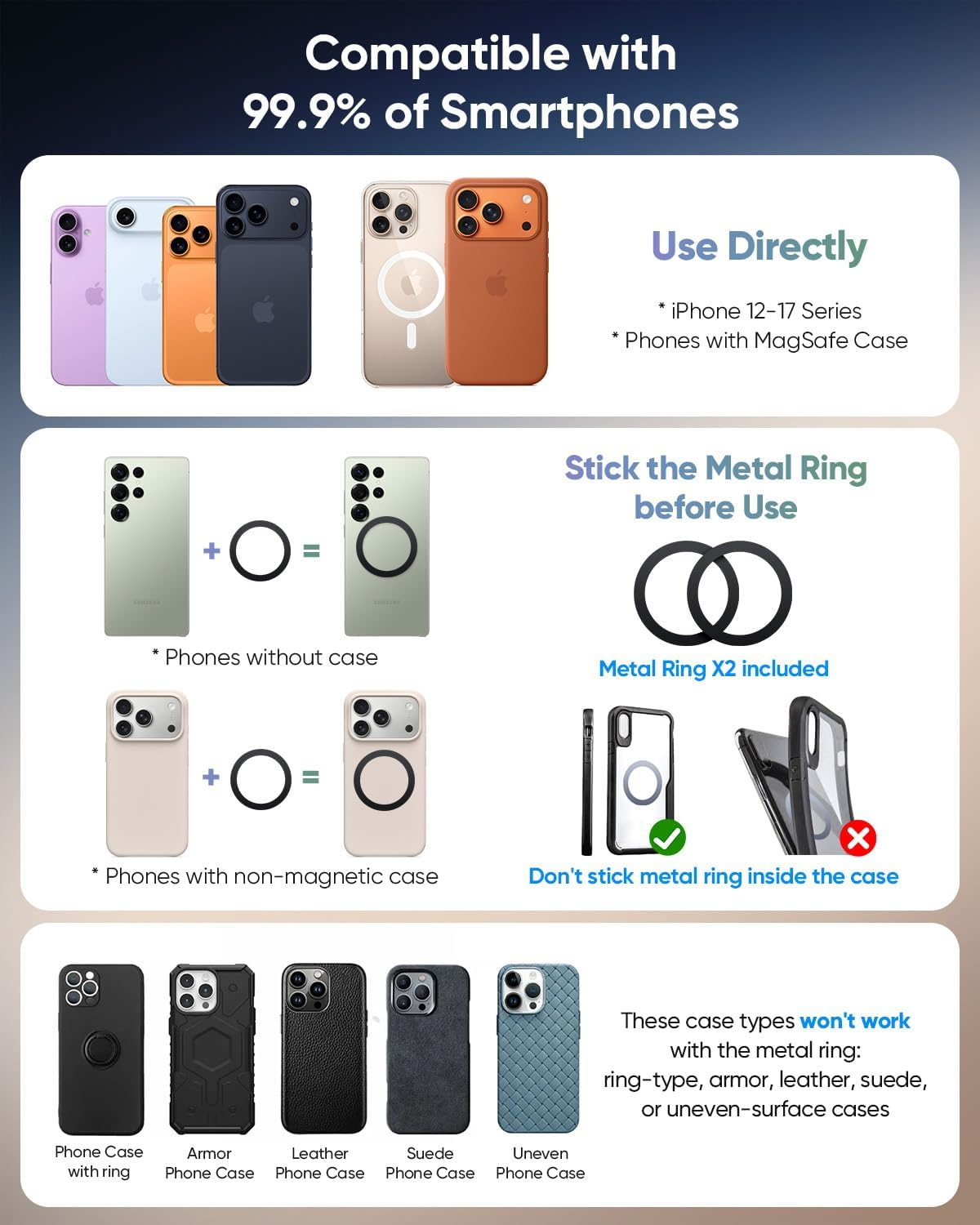 SUNGUY Upgraded 360&deg; Nano Gel Vacuum Magnetic Phone Holders for Your Car Suction Cup Car Phone Mount for Magsafe, Car Phone Holder for Windshield/Gym/Mirror, Cell Phone Car Mount for Iphone&Android image number 6