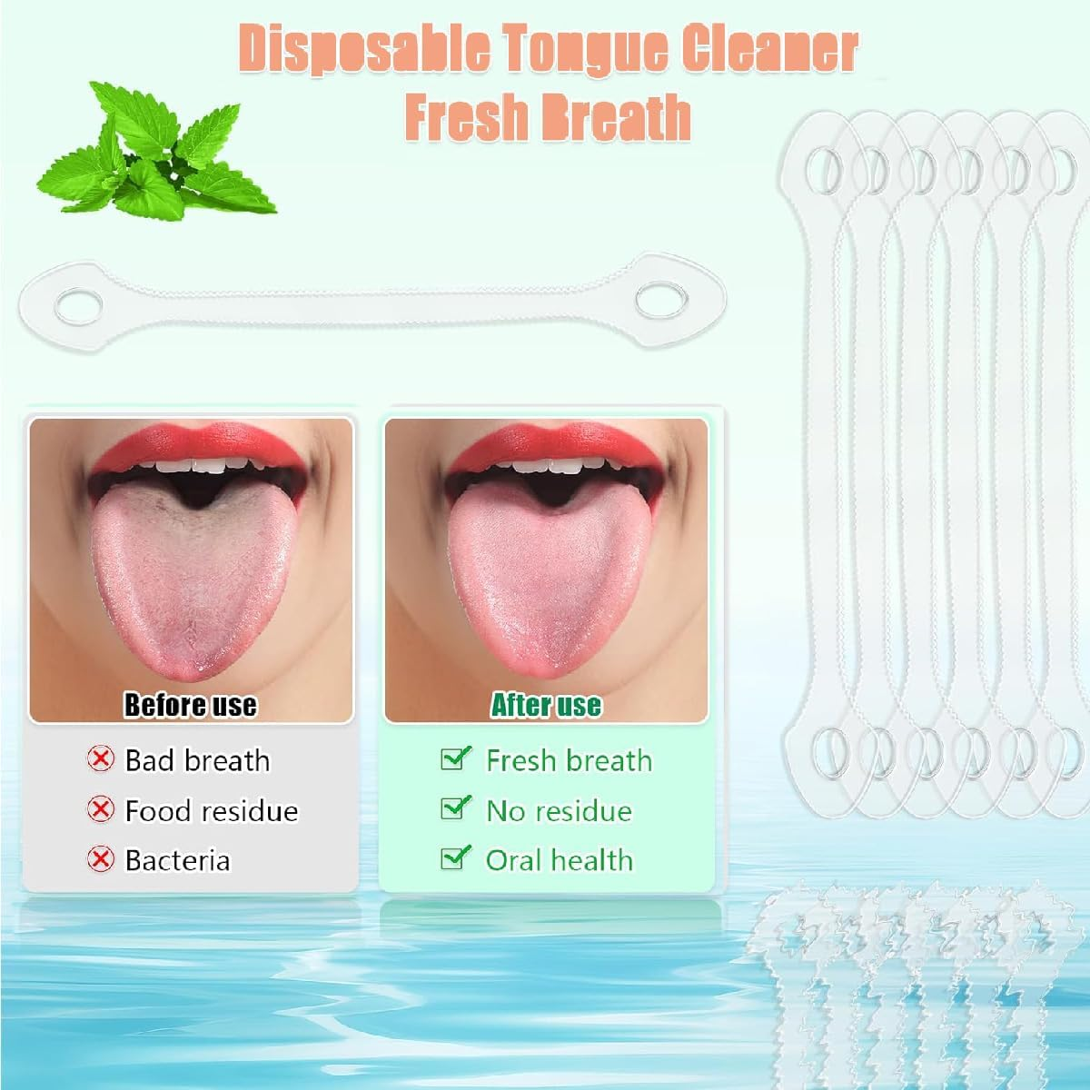 10 Count Disposable Tongue Scraper, Tongue Cleaner for Adults and Kids, Ergonomic Plastic Tongue Scraper,Tongue Scrubber for Oral Care,Reduce Bad Breath,Promote Fresh Breath - 100Pcs image number 3