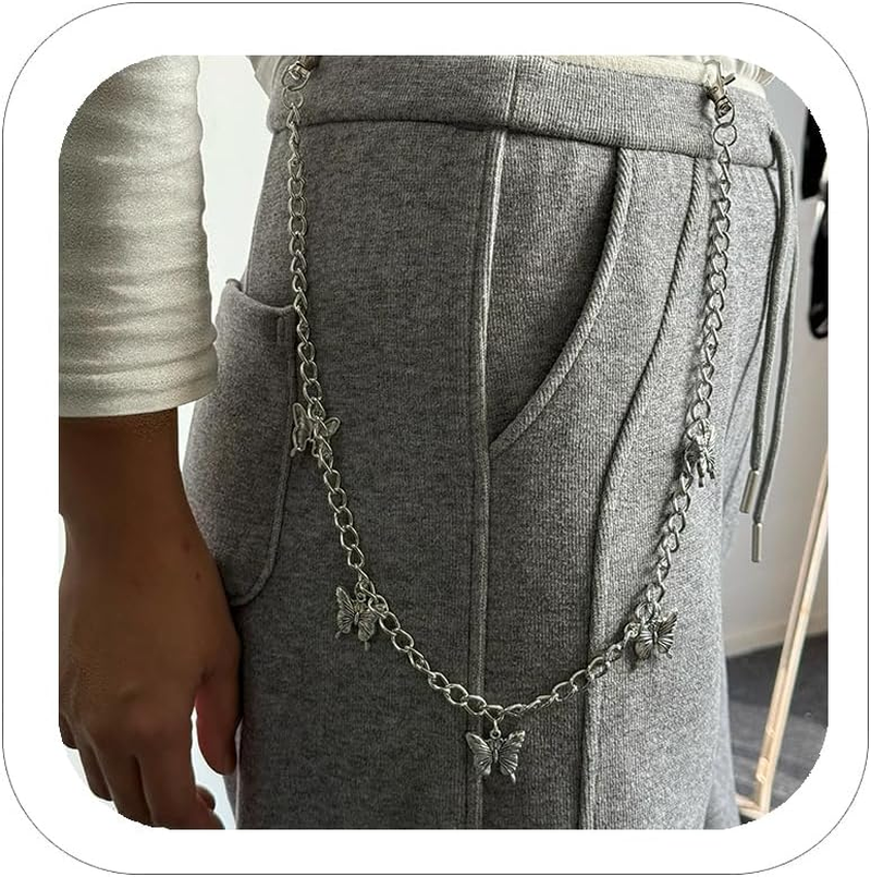 Hip Hop Butterfly Pants Chain Silver Tone Punk Streetwear Waist Chain for Jeans Skirts Wallet Key Bag Women Denim Chain