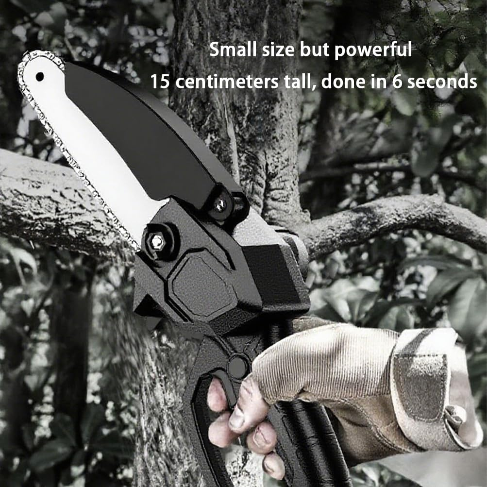 Mini Cordless Chainsaw, 4 Inch Rechargeable Electric Handheld Chainsaw with Toolbox Rechargeable Batteries, Chains and Security Lock for Tree Branches,Courtyard, Household and Garden, Black image number 4