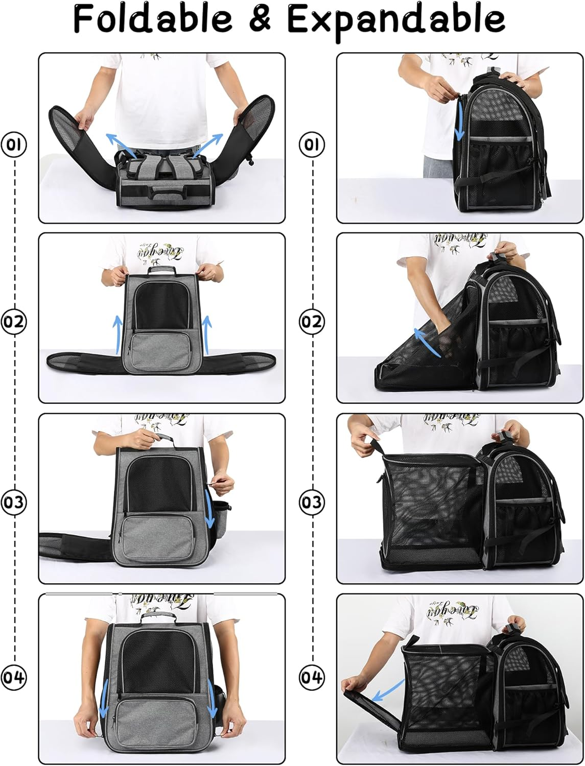 Cat Backpack Carrier, Expandable Pet Carrier Backpack Foldable Designed for Travel Airline-Approved,Breathable Mesh Dog Carrier Backpack for Small Cats Dogs Car,Outdoor,Hiking,Camping image number 5