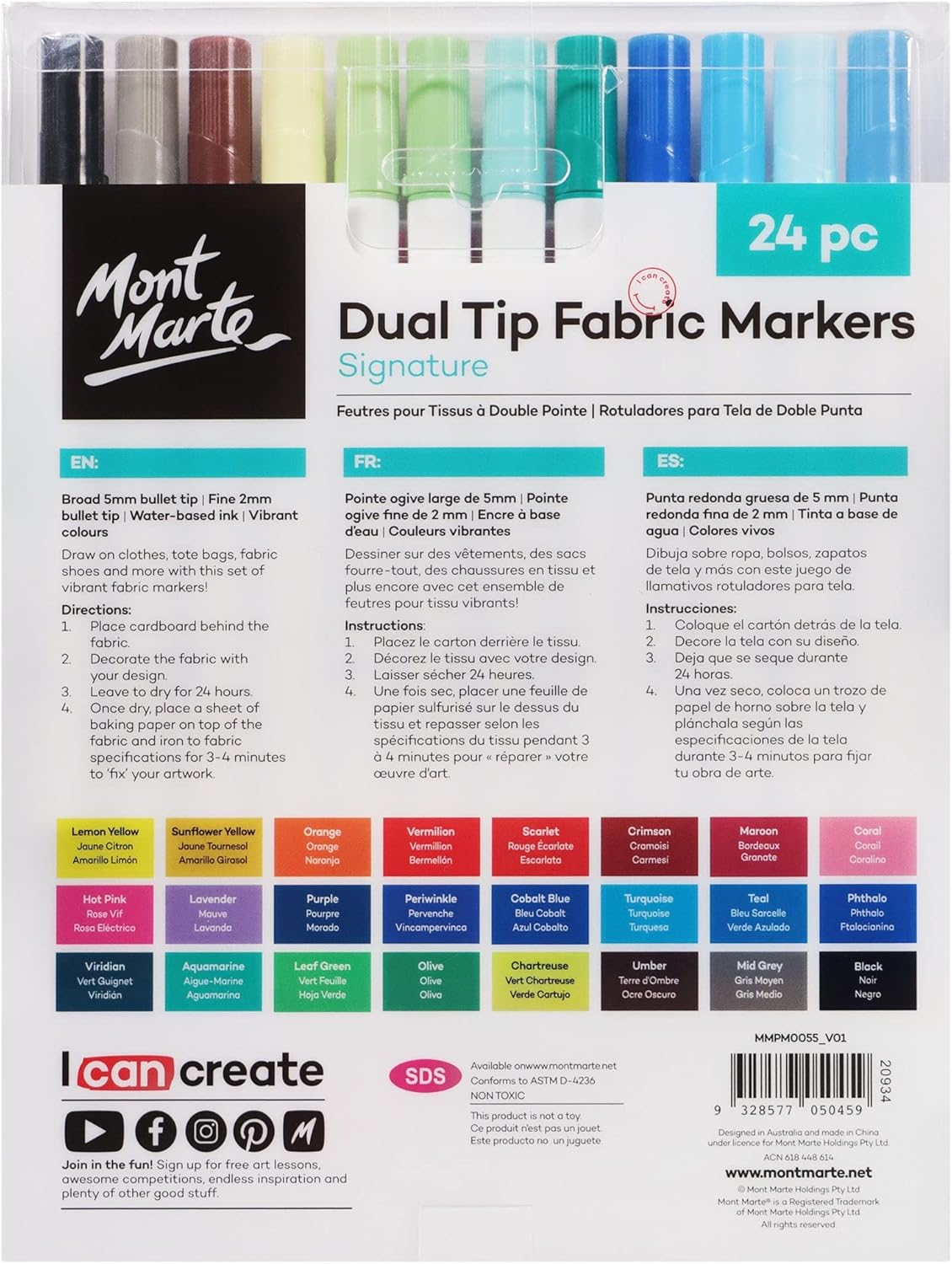 Mont Marte Signature Dual Tip Fabric Markers (24 Pieces) image number 1
