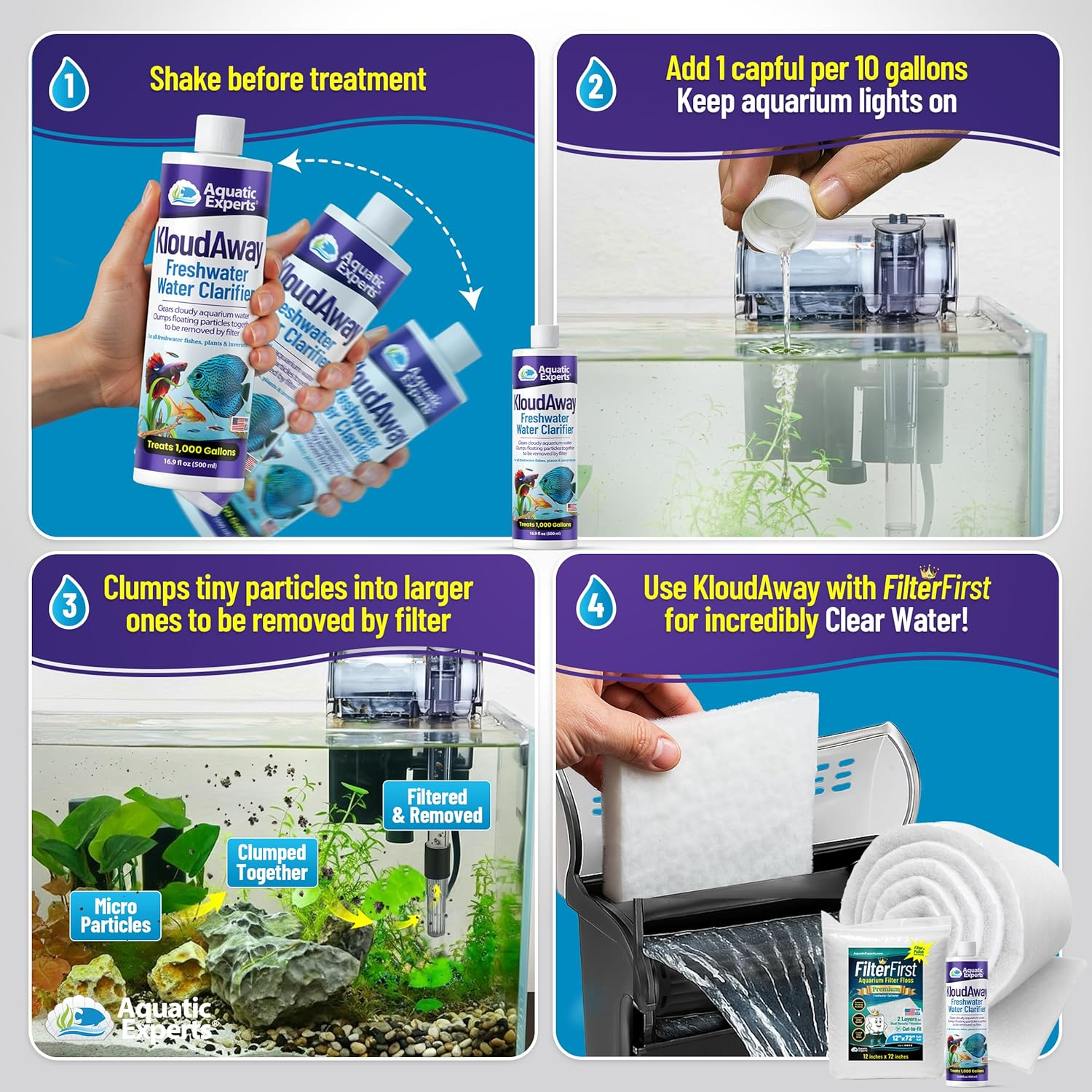 Kloudaway Freshwater Aquarium Water Clarifier - Clears Cloudy Water, Water Clarifier for Fish Tank, Made in USA (1 Pack) image number 5