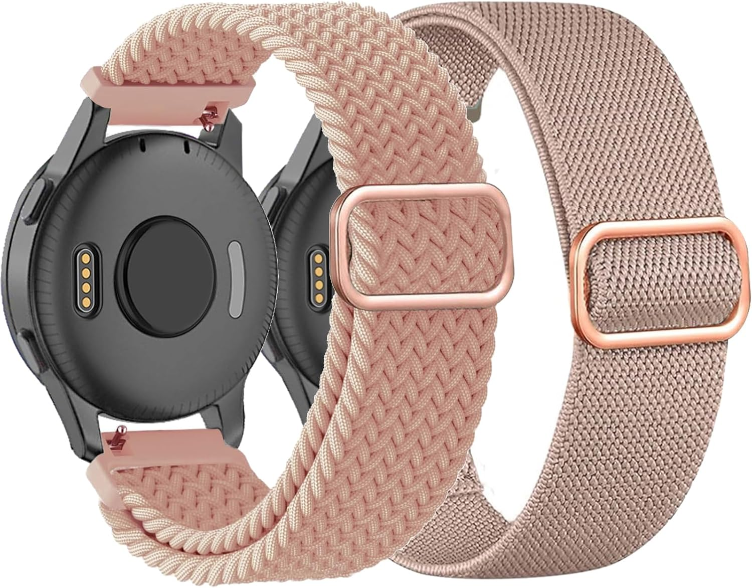 2 Pack Braided Stretchy Nylon Watch Bands Compatible with Garmin Venu Sq/Venu Sq 2/Venu 2 Plus, 20Mm Loop Elastic Fabric Straps for Garmin Vivoactive 5 / Vivoactive 3 Women Men