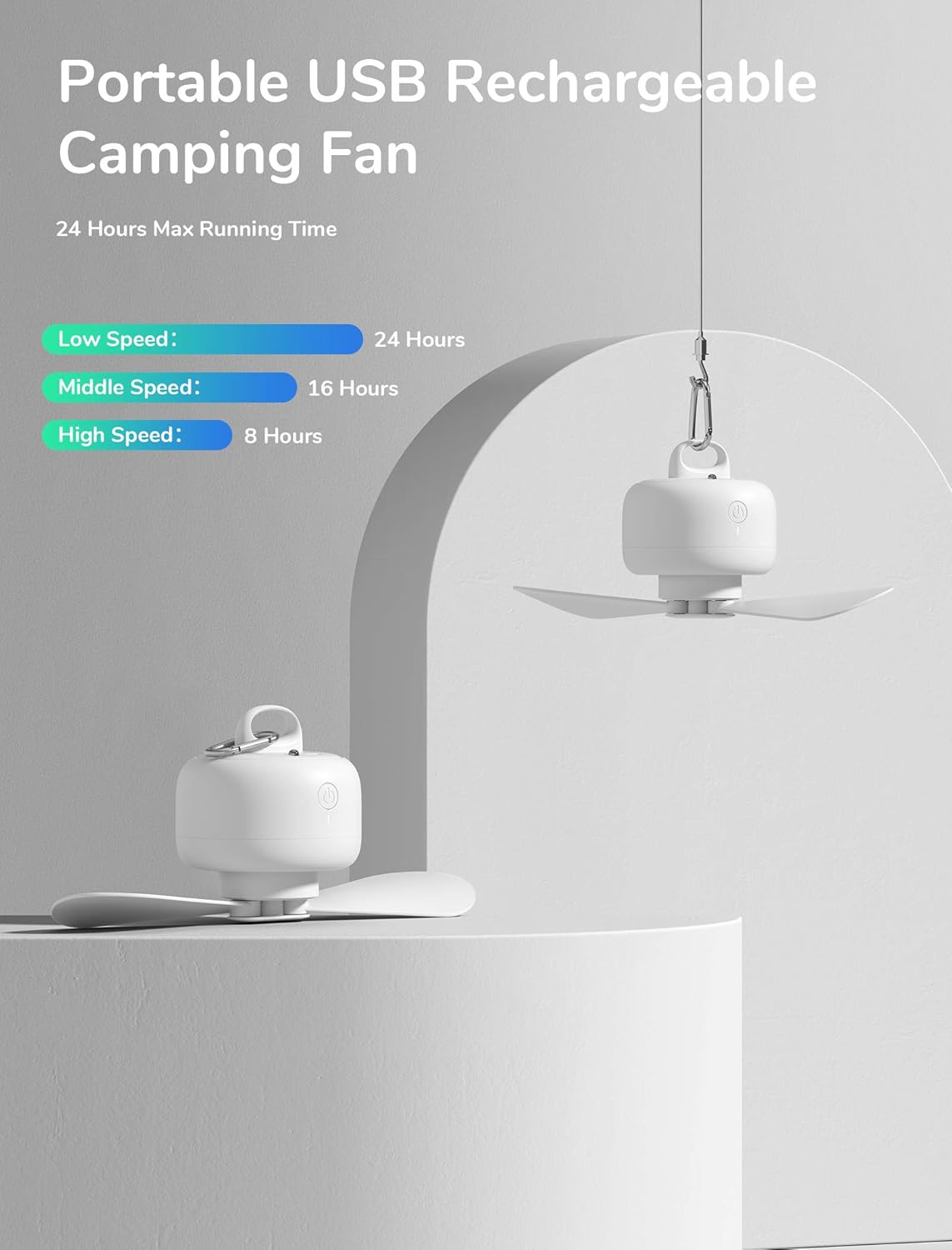 JISULIFE 8000Mah Camping Fan Battery Operated, USB Rechargeable with Remote Control, Removable Fan Blades, Hanging Hook, Timer, 4 Speeds for Outdoor-White image number 2