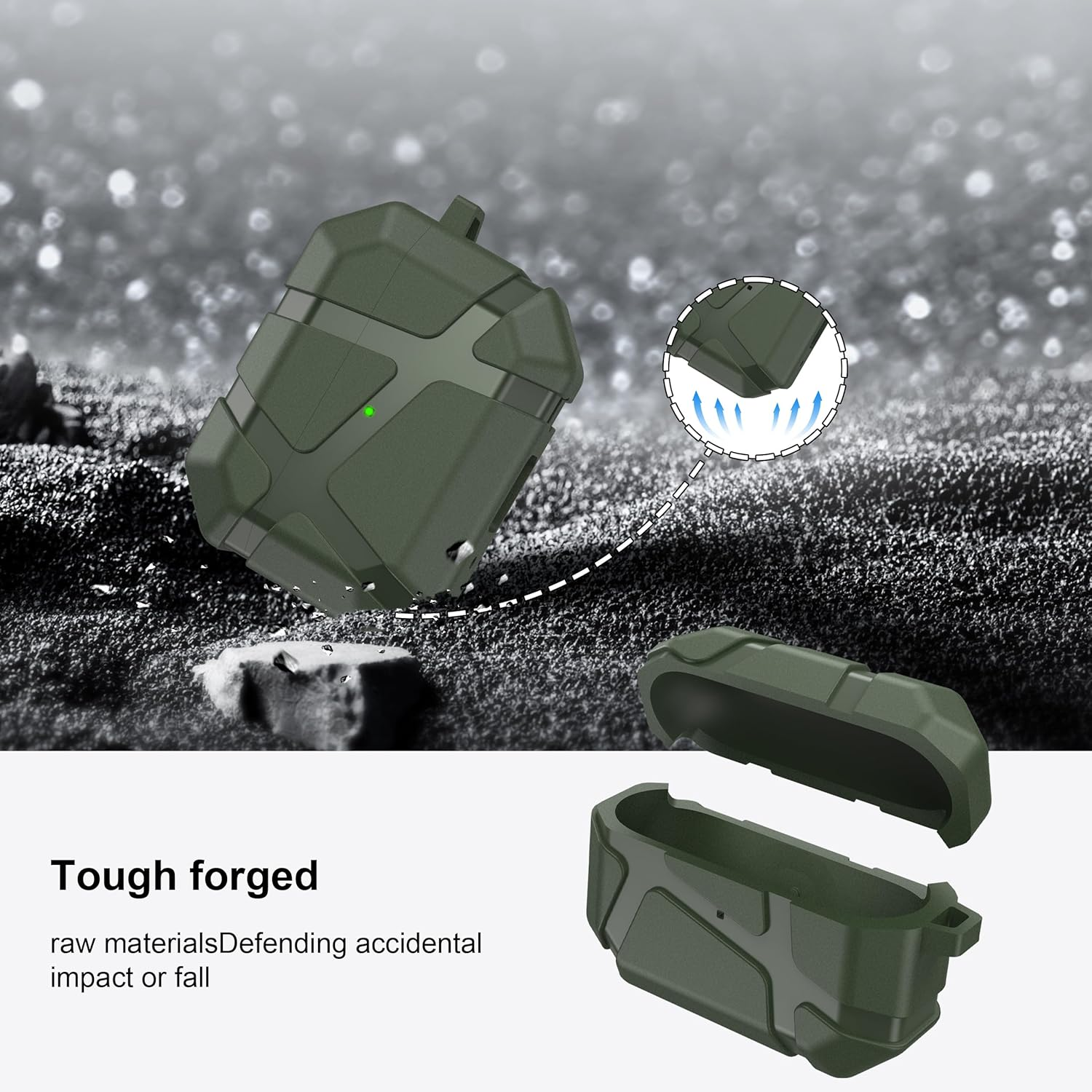 R-Fun for Airpods Pro 2 Case, Shockproof Silicone Protective Case, Compatible with Airpods Pro 2Nd Generation, with Hard Shell Design & Scratch Protection, Front LED Visible with Carabiner,Green image number 3