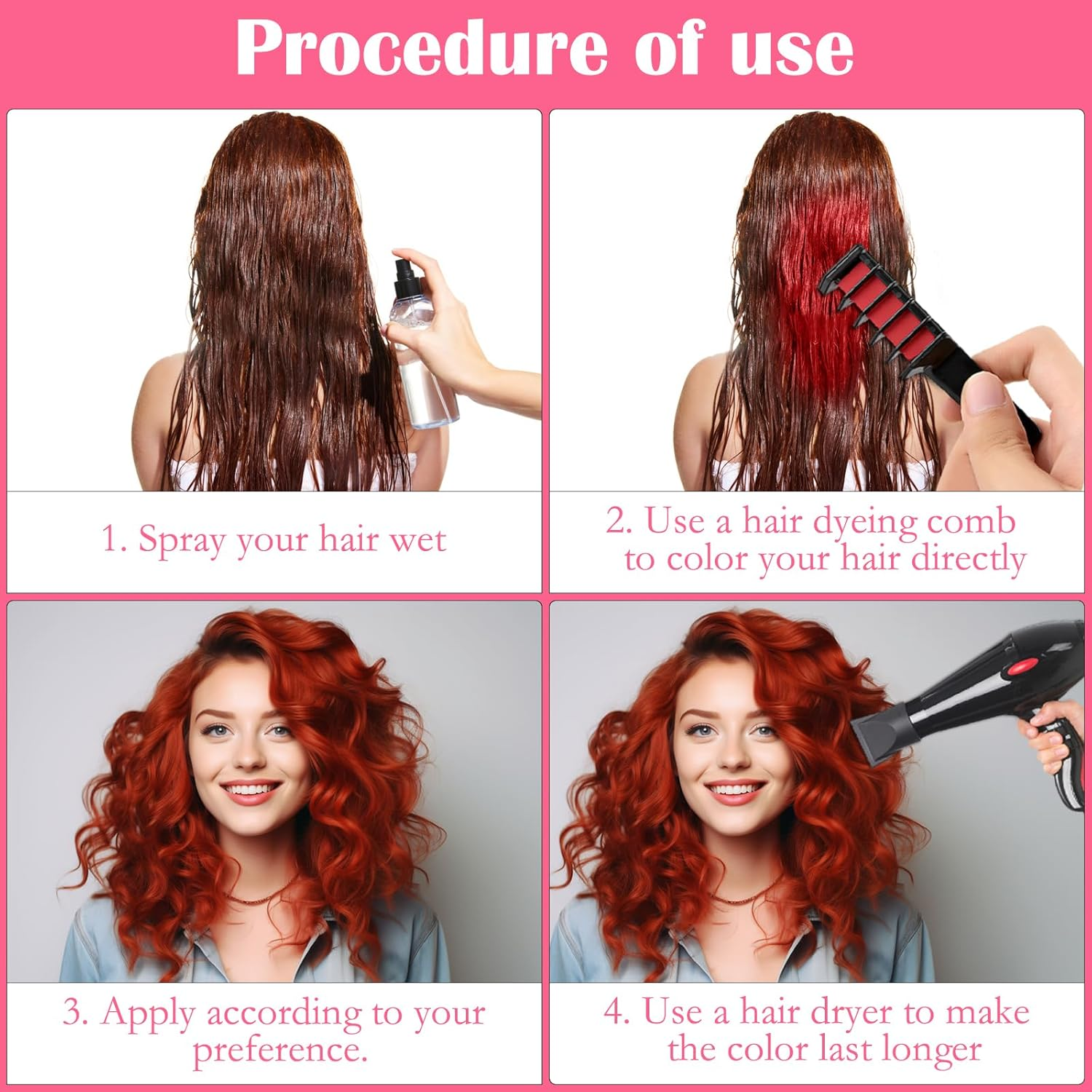 Hair Chalk Comb, Temporary Hair Colour Comb, Non-Toxic Hair Chalk for Girls, Hair Chalk, Glitter Tattoos Set for Carnival, Cosplay, Party, Christmas, Halloween, Pack of 10 image number 4