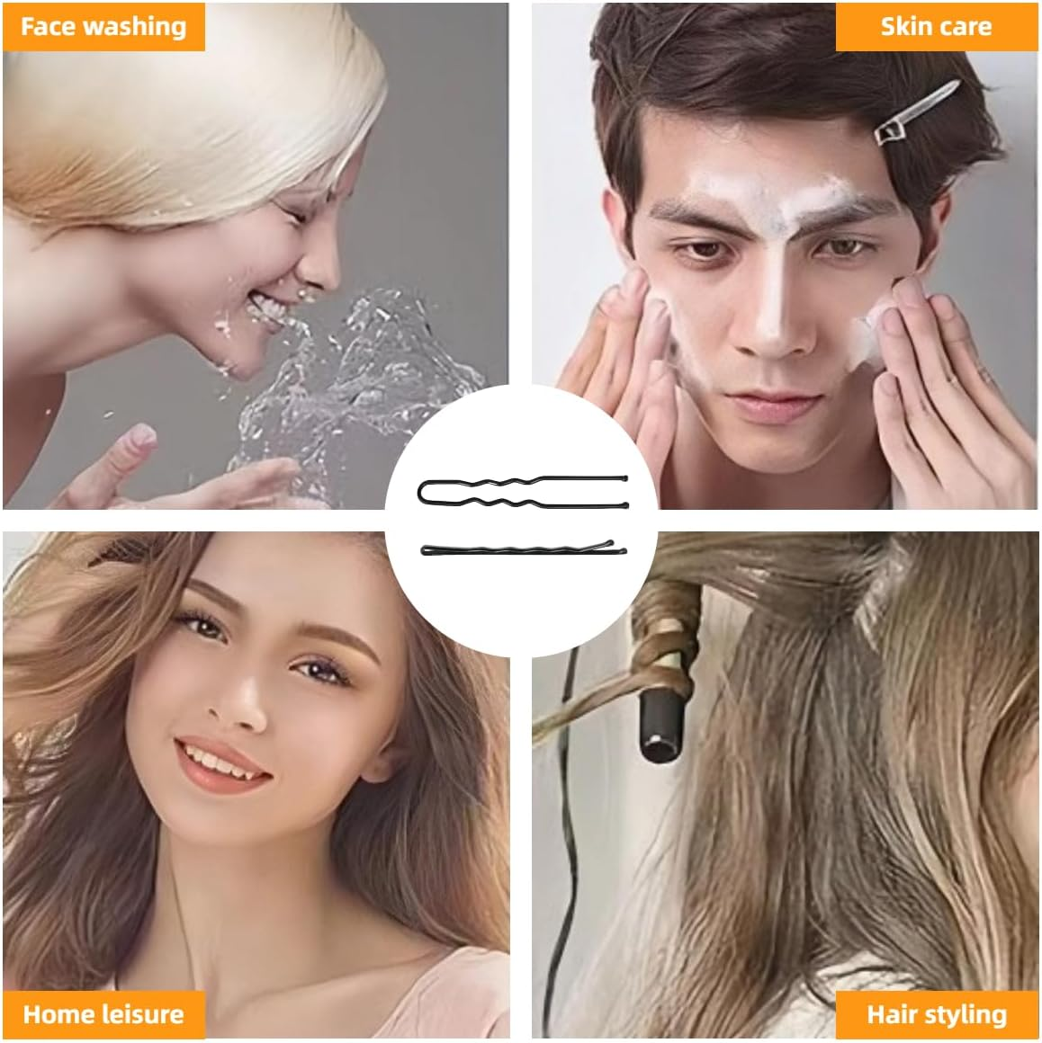 Hair Pins, Black, U-Shaped, Hair Pins, Small Bobby Pins Set with 100 Transparent Rubber Bands and Storage Box, Multiple Sizes, Suitable for Many Occasions image number 4