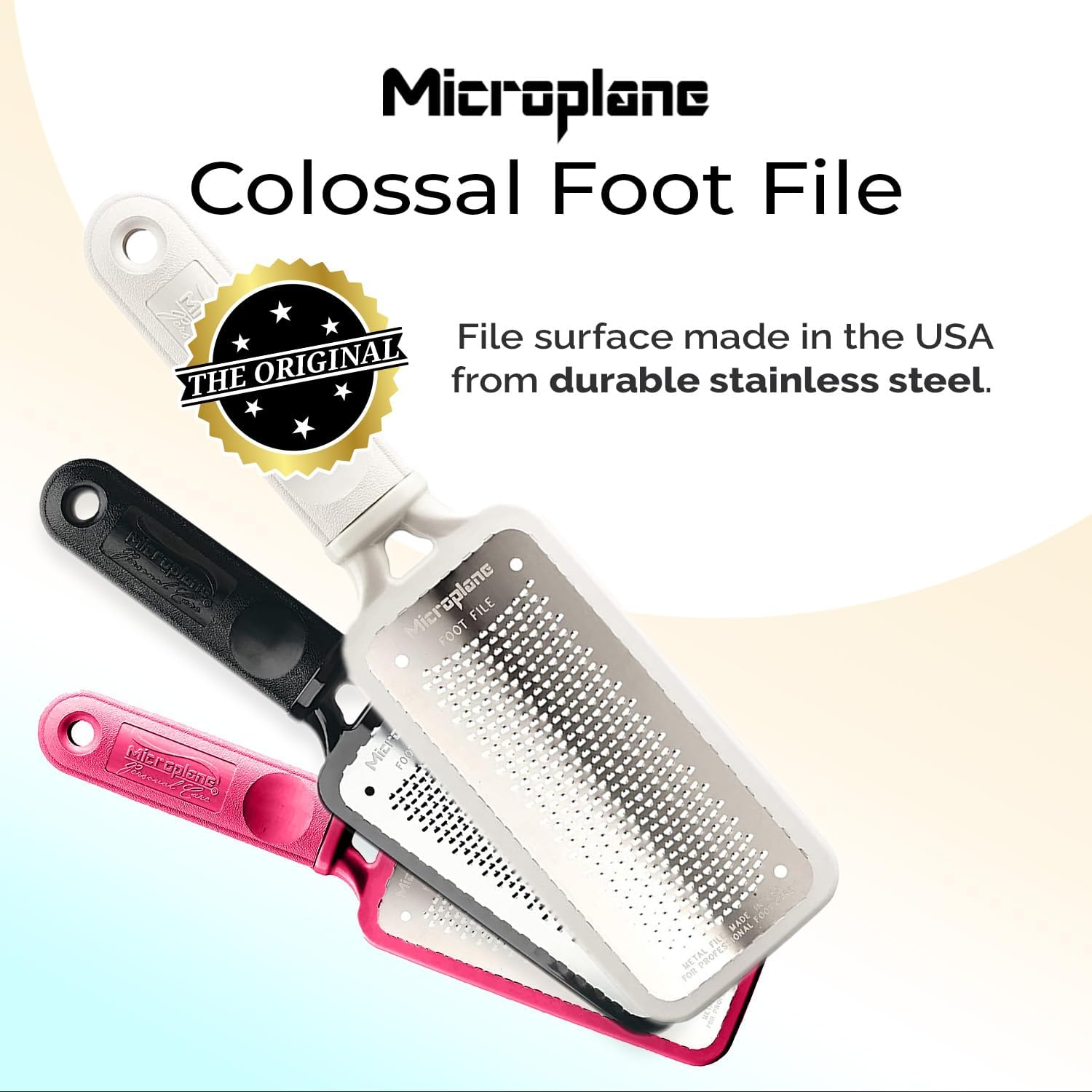 Microplane Colossal Foot File Scraper - the Original Stainless Steel Foot Rasp, Dead Skin/Callus Remover for Feet, Gentle Foot Scrubber, Pedicure Tools for Salon-Quality Foot Care, White image number 1