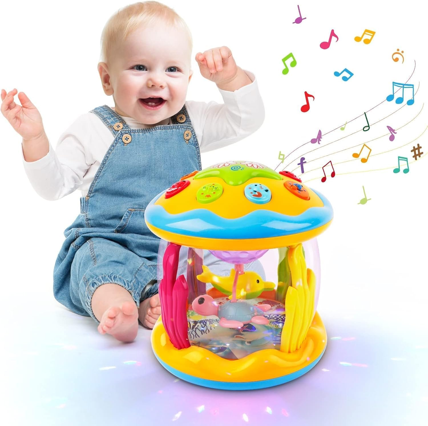 Baby Toys, Musical Projector Rotating Light up Toys, Ocean Rotating Crawling Toy for Infants 6 to 12 Months, Learning Educational Toy for 1 2 3 Years Old, Clap Drum, Baby Interactive Toys image number 4