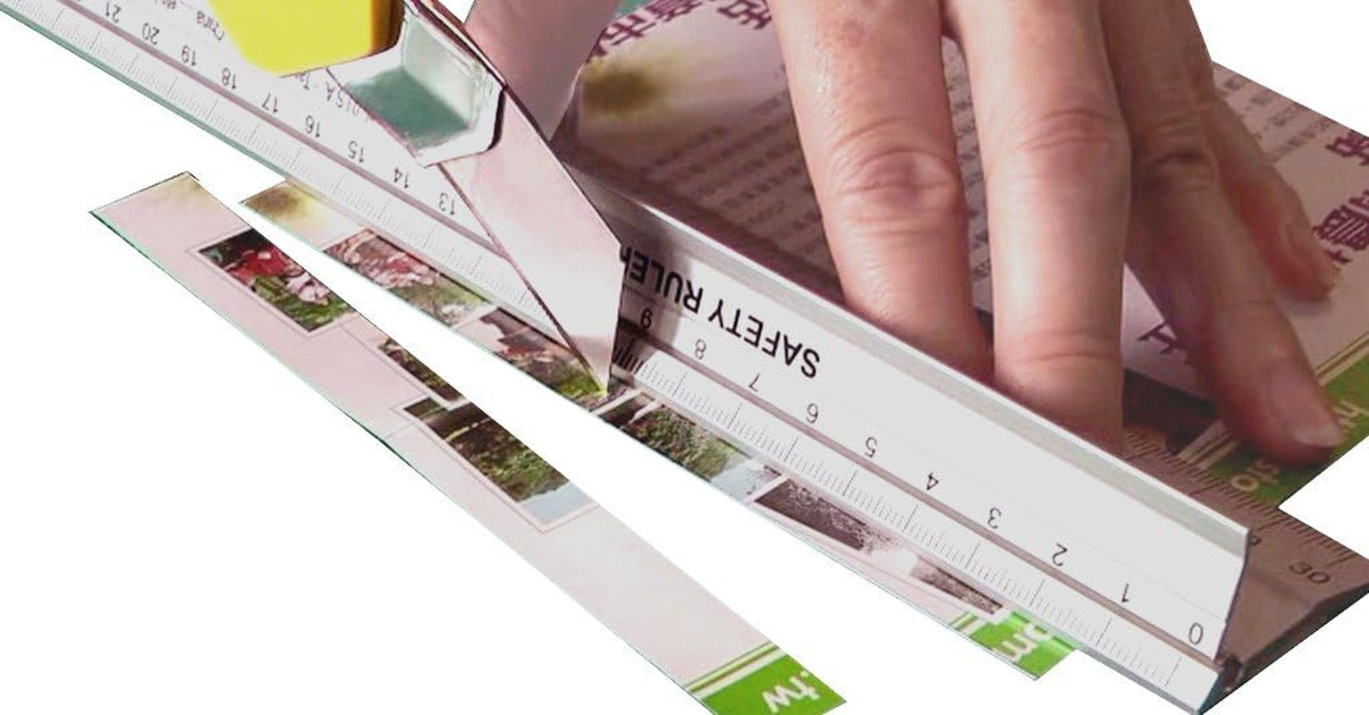 Ruler, New Design 30 Cm (12 Inch) Metal Craft Safety Ruler,Light Weight with Folding Safety Guard.Use with Rotary Cutter,Stanley or Xacto. for Paper,Leather,Fabric,Quilting,Scrap Booking,Art,Office. image number 2