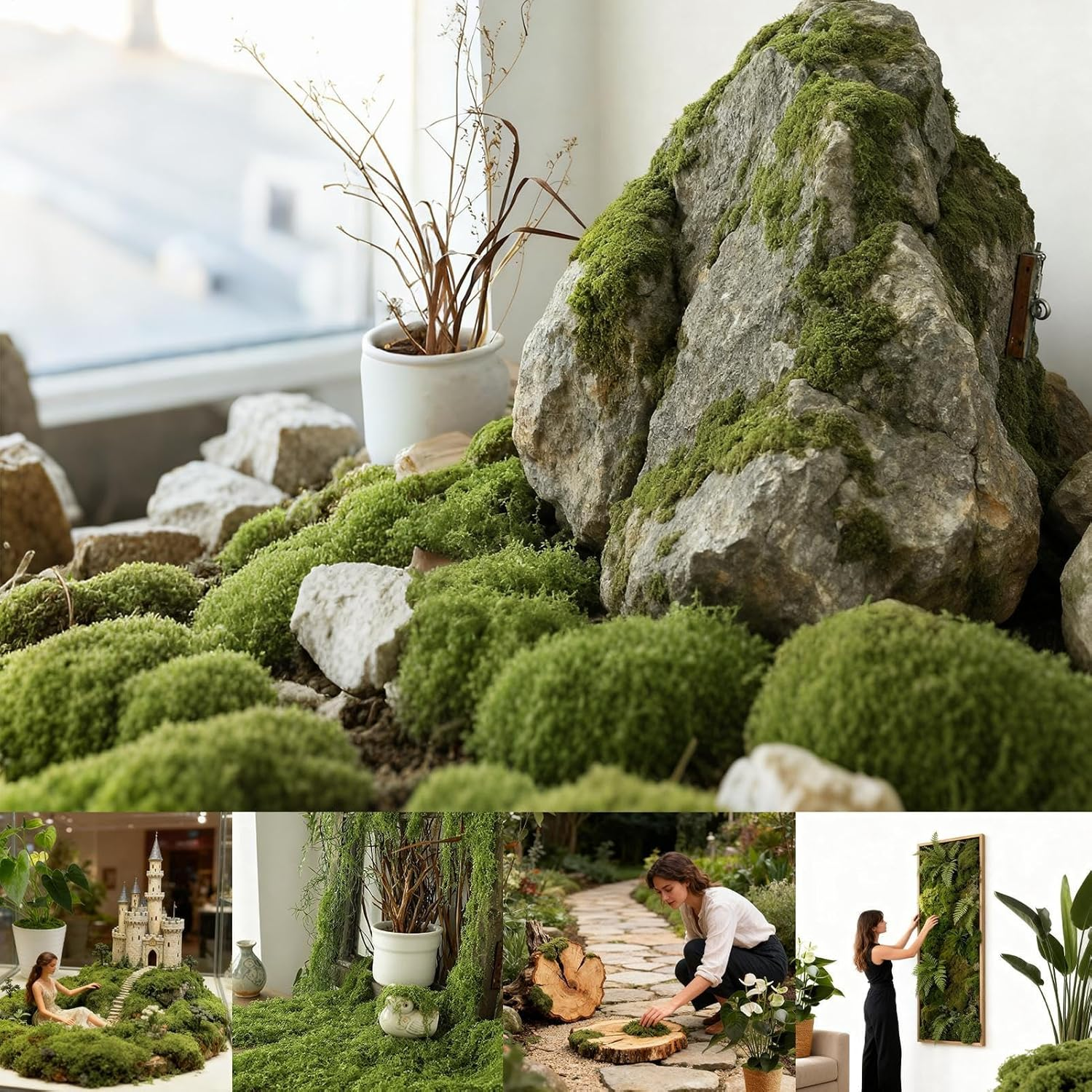 Artificial Moss for Houseplants - Realistic Artificial Green 300G | Decorative Green Moss for Terrarium Planter Pot Succulent Plants Home Decoration image number 6