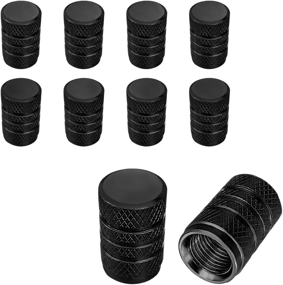 Ziciner 10 PCS Car Tire Valve Stem Caps, Aluminum Tire Air Cap Set, Dust Proof & Corrosion Resistant Stem Covers, Universal Car Accessories for SUV Bike Bicycle Truck Motorcycle (Black)