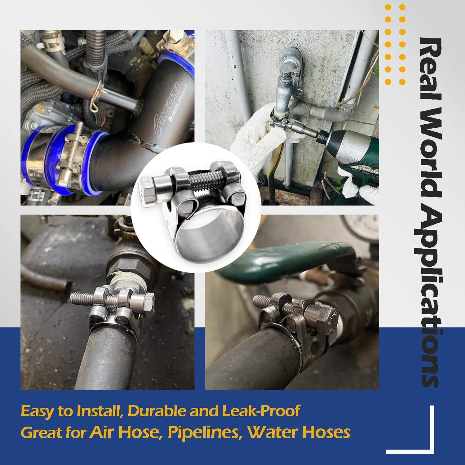 CHUN YUNG DA TT Heavy Duty Small Hose Clamp Assortment Kit 3/4"~1-11/16&Prime;, 304 Stainless Steel T-Bolt Hose Clamp, Adjustable Range 17-43 Mm for Automotive Fuel Line, Plumbing, Garden(8 Size, 8 Pcs Set) image number 4