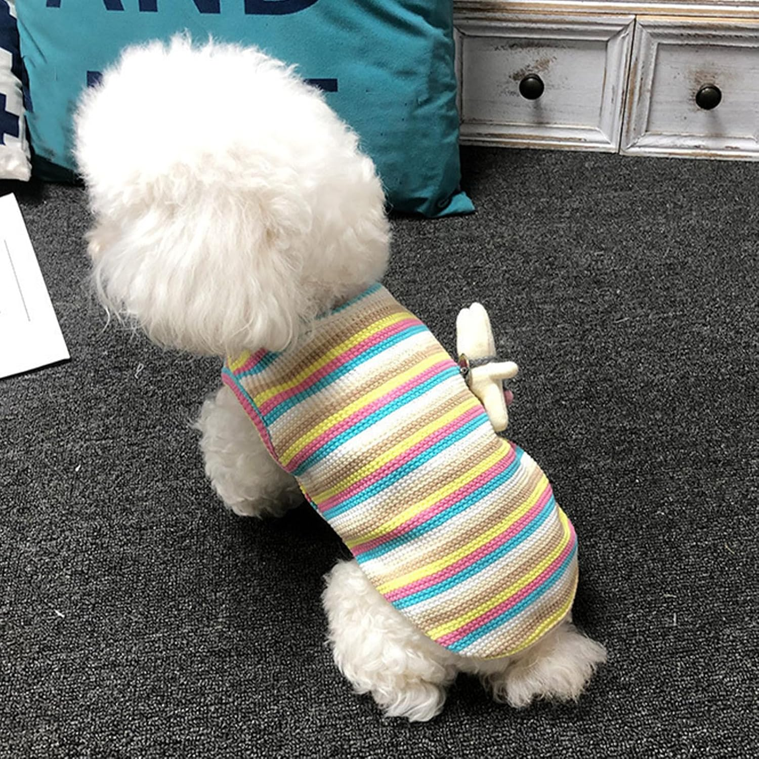 Dog Summer Vest, Stylish Cute Breathable Cat Cotton Striped Tank Tops, Dogs Breathable Sleeveless Vest Lightweight Soft Dog Cooling Vest for Daily Outdoor Travel Camping Walking(2Xl) - L image number 6