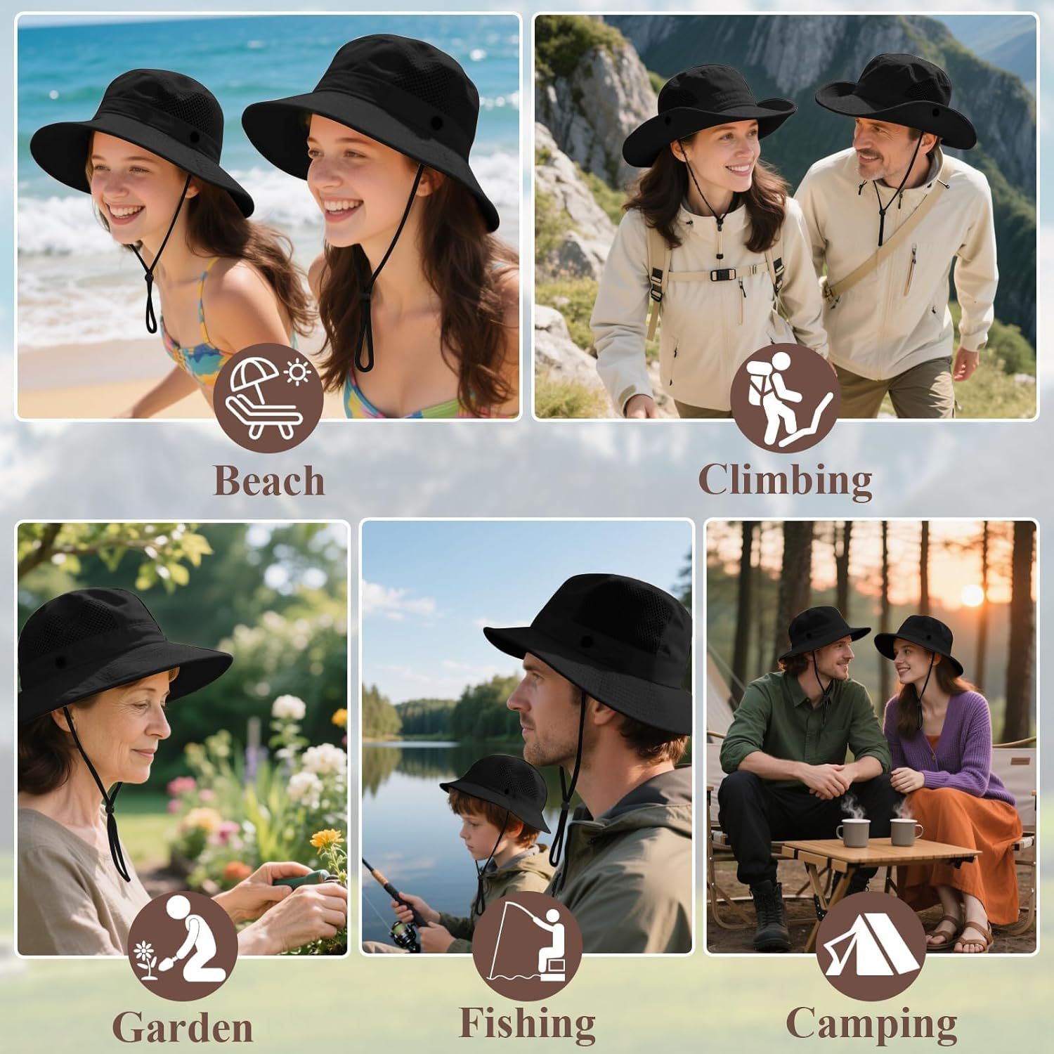 Qorvix UV Protection Wide Brim Sun Hat for Women Men, Adjustable Mesh Safari Hat with Breathable Design, Packable Lightweight for Beach Fishing Hiking and Outdoor Activities image number 3