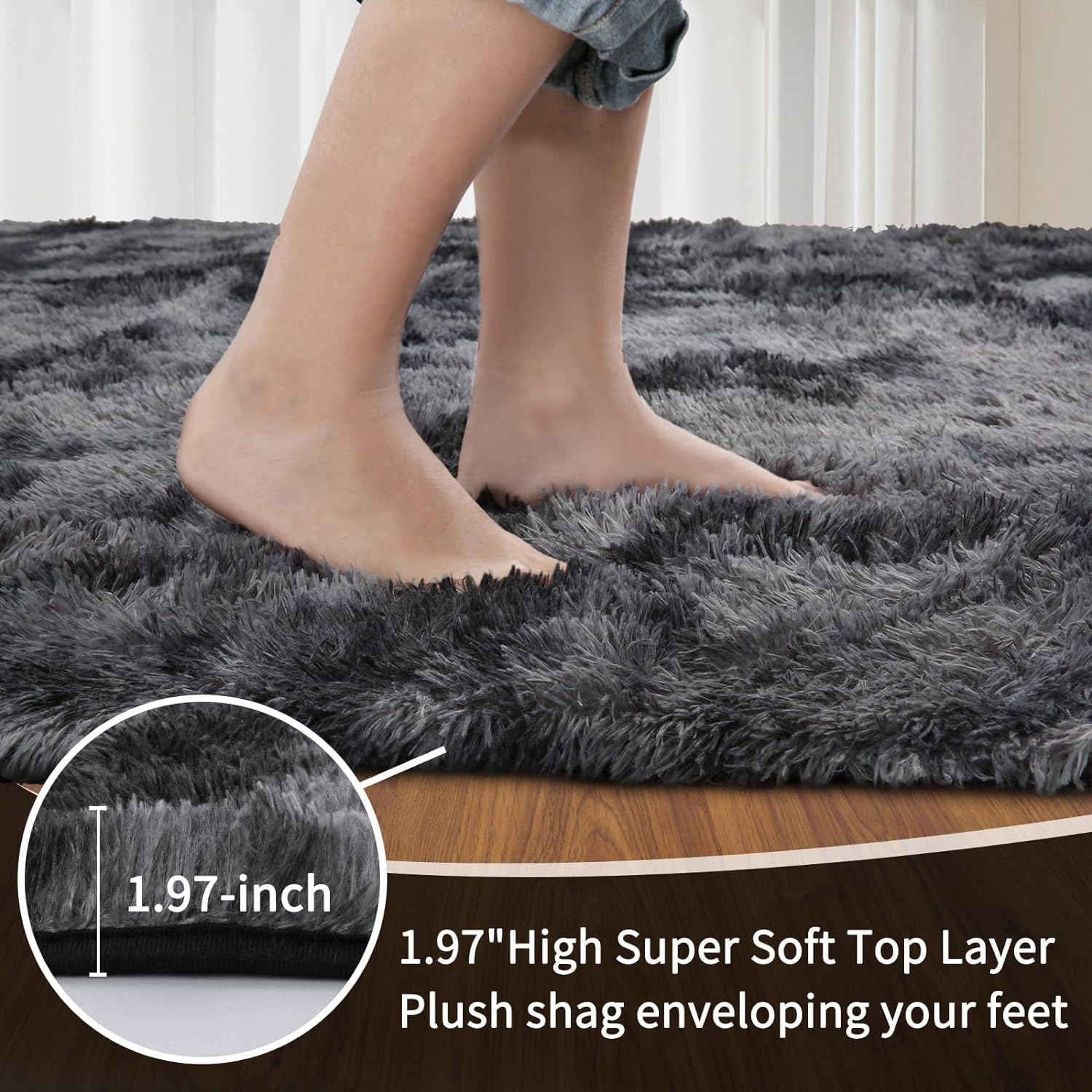 EDIMENS Super Soft Indoor Modern Shag Area Carpet Smooth Floor Mat Fur Rugs Fluffy Rugs Anti-Skid Shaggy Area Rug Large Floor Mat for Bedroom, Kids Play Room, Dormitory, Hotel(Dark Grey,200 * 300Cm) image number 2