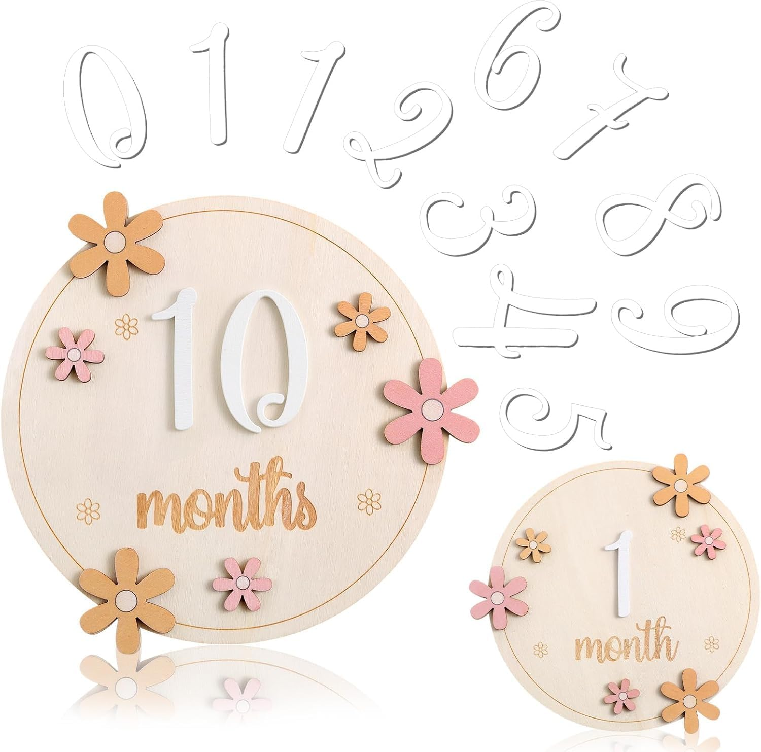 Baby Monthly Milestone Cards with 11 Interchangeable Number Set of 12 for Baby Growth Recording Daisy Wooden Bohemian Milestone Blocks Baby Months Signs Baby Boy Baby Girl Photo Props (Lovely) image number 3