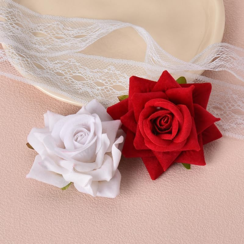 Elegant Floral Hair Accessories for Women Rose Hair Clip with Duckbill Hairpins Perfect Hairclips for Bridesmaids Flower Girls Weddings Birthday Parties Hair Accessory Red & White image number 4