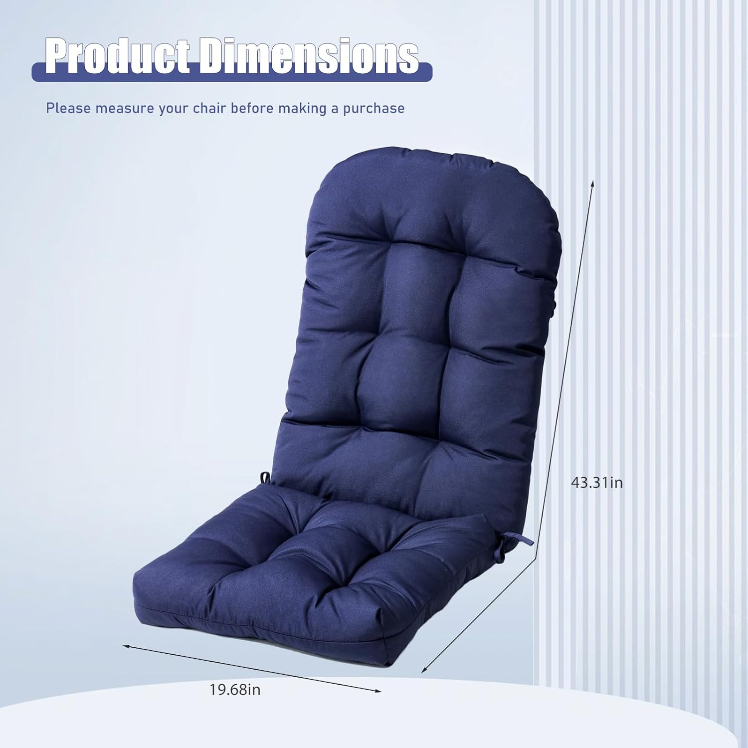 Gollense Adirondack Chair Cushion Rocking Chair Cushions High Back Patio Chair Pad for Indoor/Outdoor Water-Resistant Lounge Chair Replacement Seat Pillow with Ties for Garden Furniture (Dark Grey)