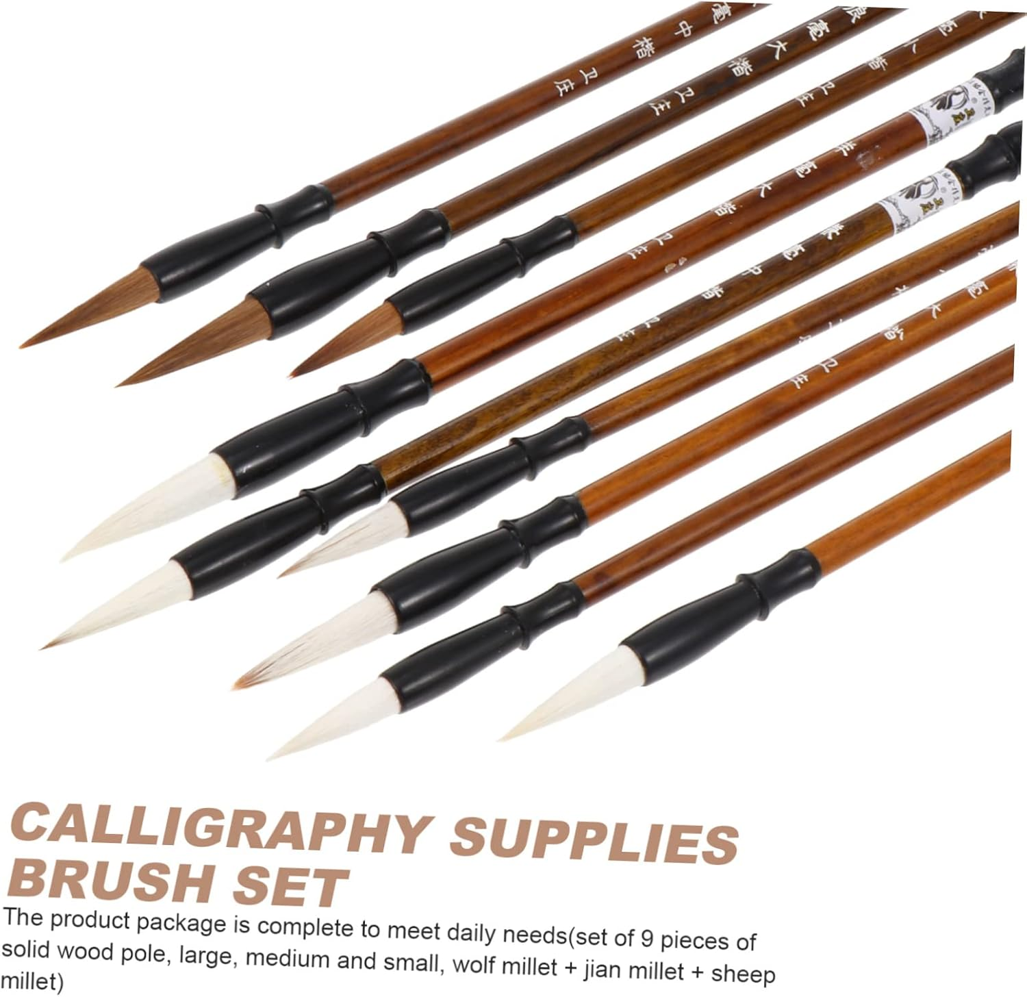 AUTSUPPL 9Pcs Portable Chinese Calligraphy Brush Light Brown Painting Pens for Traditional Calligraphy and Art for Chinese Ink Painting and Watercolor Techniques image number 2