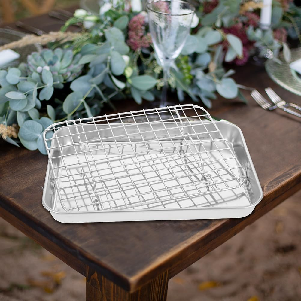 JECOMPRIS Stainless Steel Baking Sheet with Wire Rack Set, Metal Toaster Oven Tray Cookie Sheet Pan Rimmed Sheet for Roasting Cooking Cooling Cookie Bacon Steak image number 5