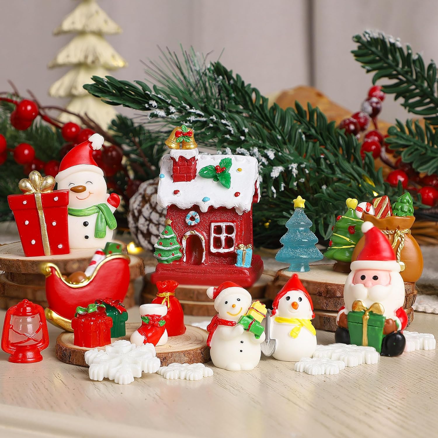 Lulu Home 12 PCS Cupcake Toppers, Small Cupcake Picks Shaped in Santa Snowman Gift Bag Christmas Tree Sleigh for Xmas Holiday Party Decor Supplies image number 5