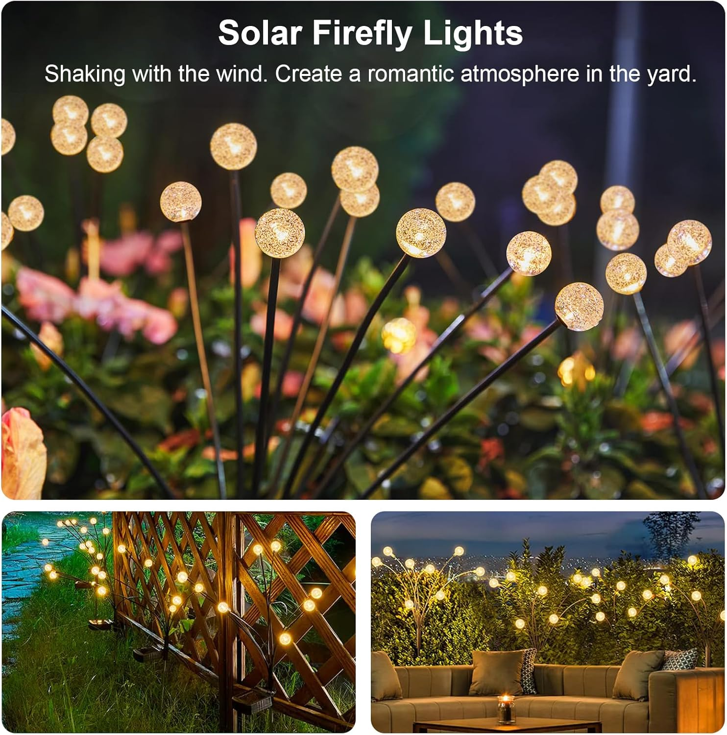 Solar Lights Outdoor, New Upgraded Firefly Light with 40LED Crystal Bubble Bulbs, Big Bulb,Waterproof, Sway by Wind, Solar Garden Lights for Patio Pathway Christmas Decorations (Warm White 4 Pack) image number 5