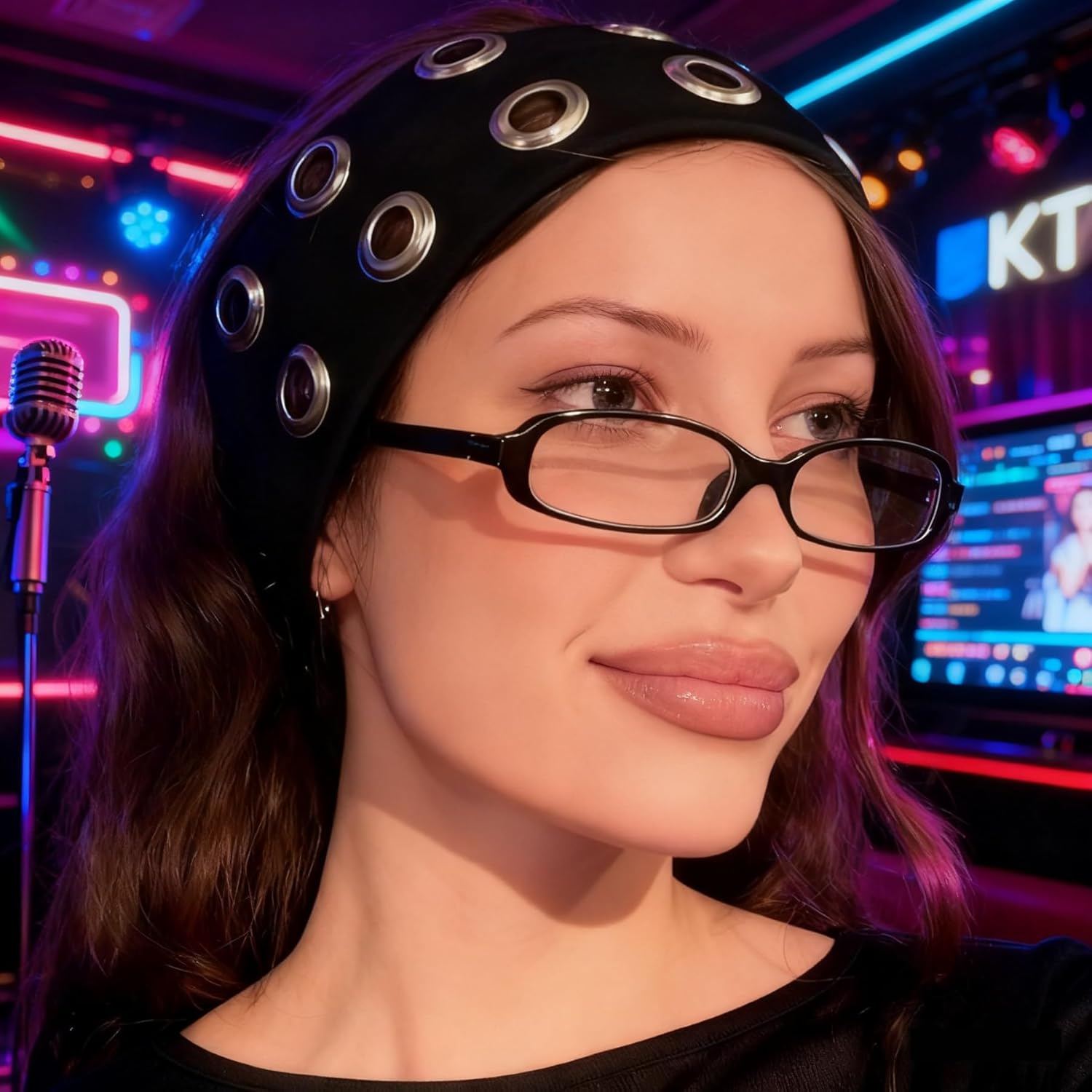 Punk Grunge Wide Hair Bands Women Hollow Eyelets Elastic Headband Hair Band with Rivets Wide Punk Rock Headband with Stretch for Women Fitness Yoga and Running image number 5