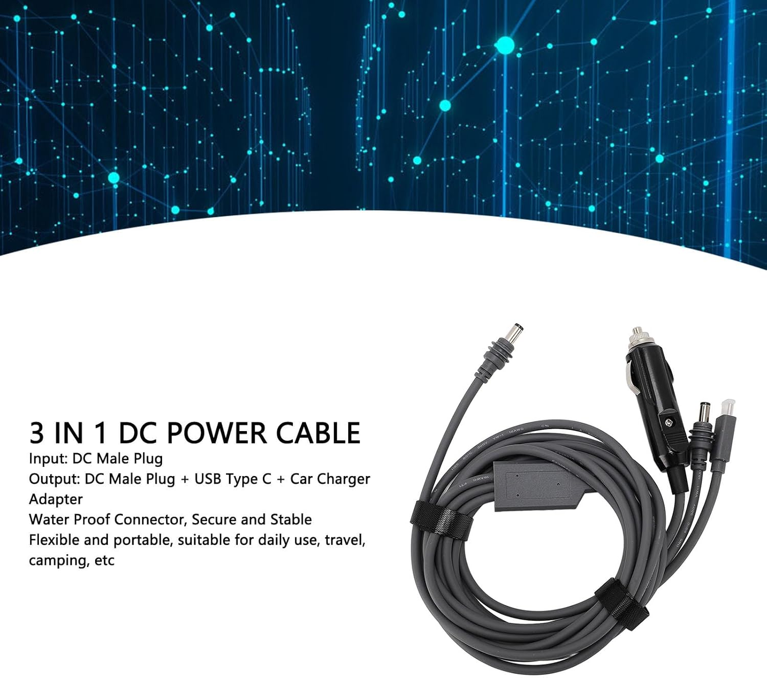 Car Charger for Mini, 3 in 1 DC Male Plug to USB Type C Power Cable Replacement for Satellite Device, PD100W Car Charger Adapter Cord for Outdoor (10M) image number 5