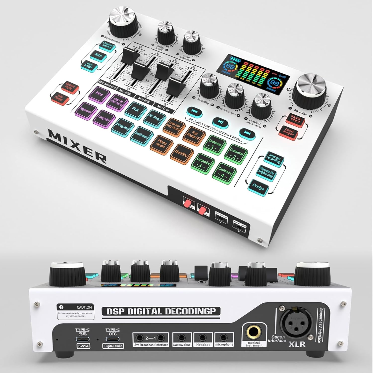 Professional Digital Mixer, USB Sound Interface Live Audio Mixer Sound Card Dual Core Digital Chip Sound Mixer, Support Dual Mic & Live & Headphones for Live Streaming Record image number 5