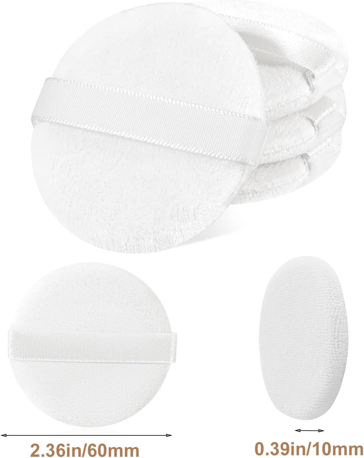 4 PCS Makeup Powder Puff,Washable 2.36 Inch Cotton Puff Pads with Ribbon,White round Beauty Tools for Loose Foundation Setting Puffs and Liquid Cosmetic image number 3