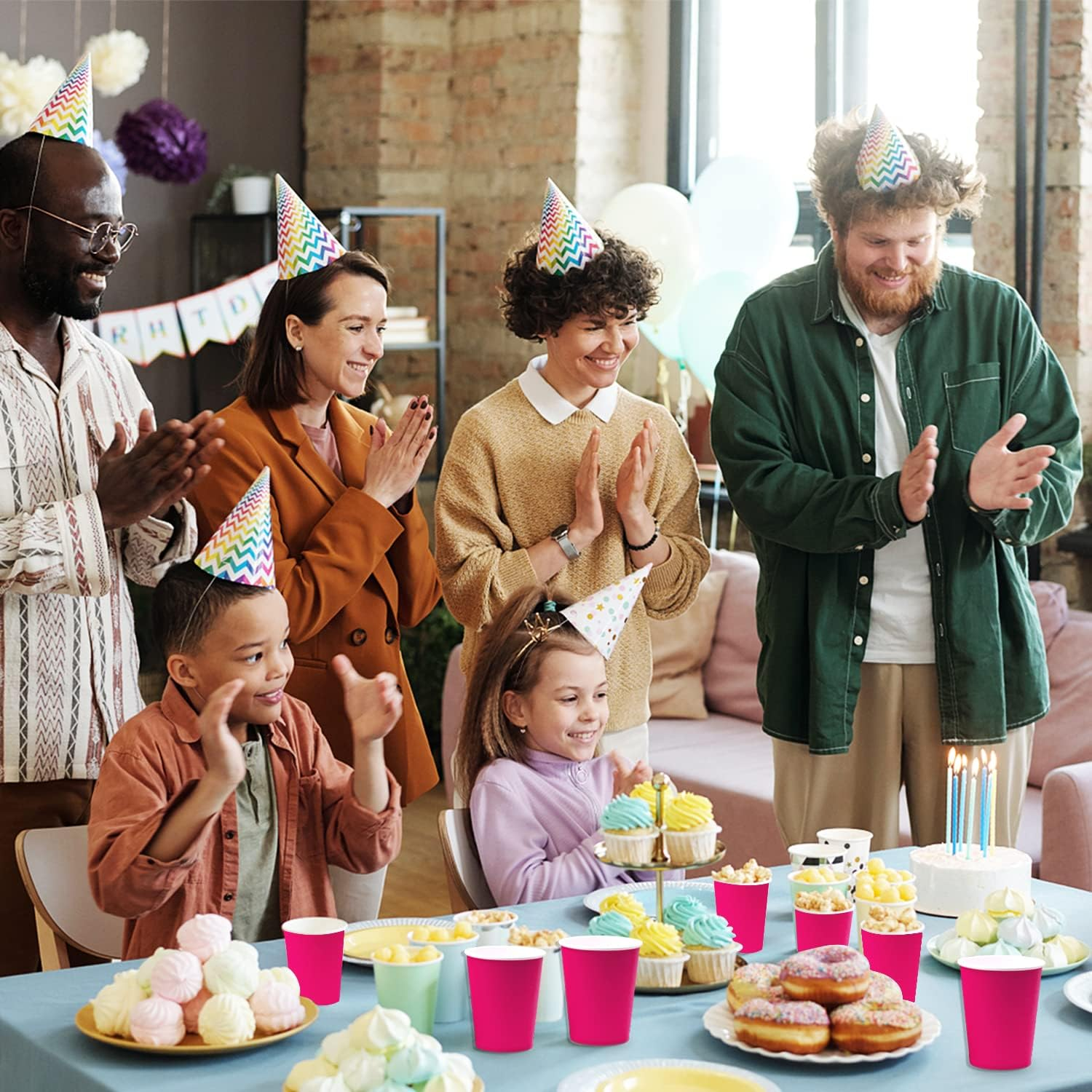 Disposable Paper Cups, 60Pcs Pink Paper Cups for DIY Wedding Party Picnic BBQ Travel and Event 8OZ (Hot Pink) image number 6