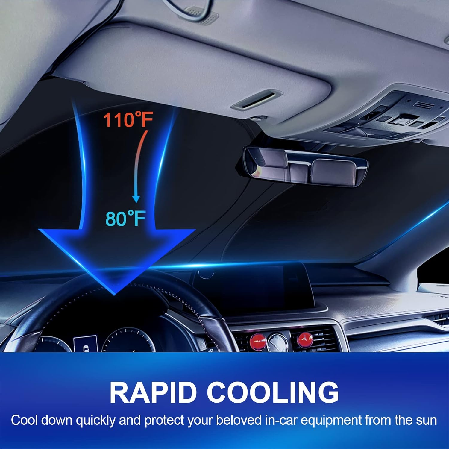 Car Windshield Sun Shade, Foldable Car Sun Shade Cover Front Windshield Sun Protector from UV Rays Sun Auto Interior Protection for Cars, Suvs, Truck image number 5