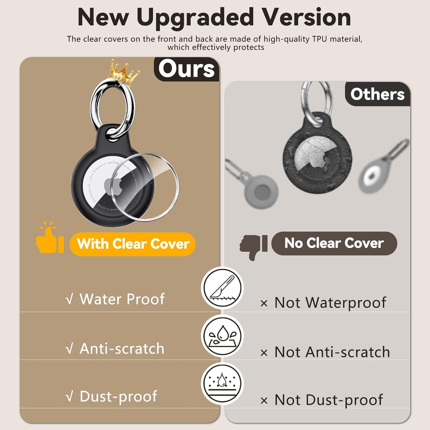 Inesore IPX8 Waterproof for Airtag Holder, Compatible with Apple Air Tags Keychain (With Lock),Anti-Scratch and Shock Case for Dog,Car Key,Luggage(Black-Navy Blue-Blackish Green-Red) - A1-Black-4 image number 4