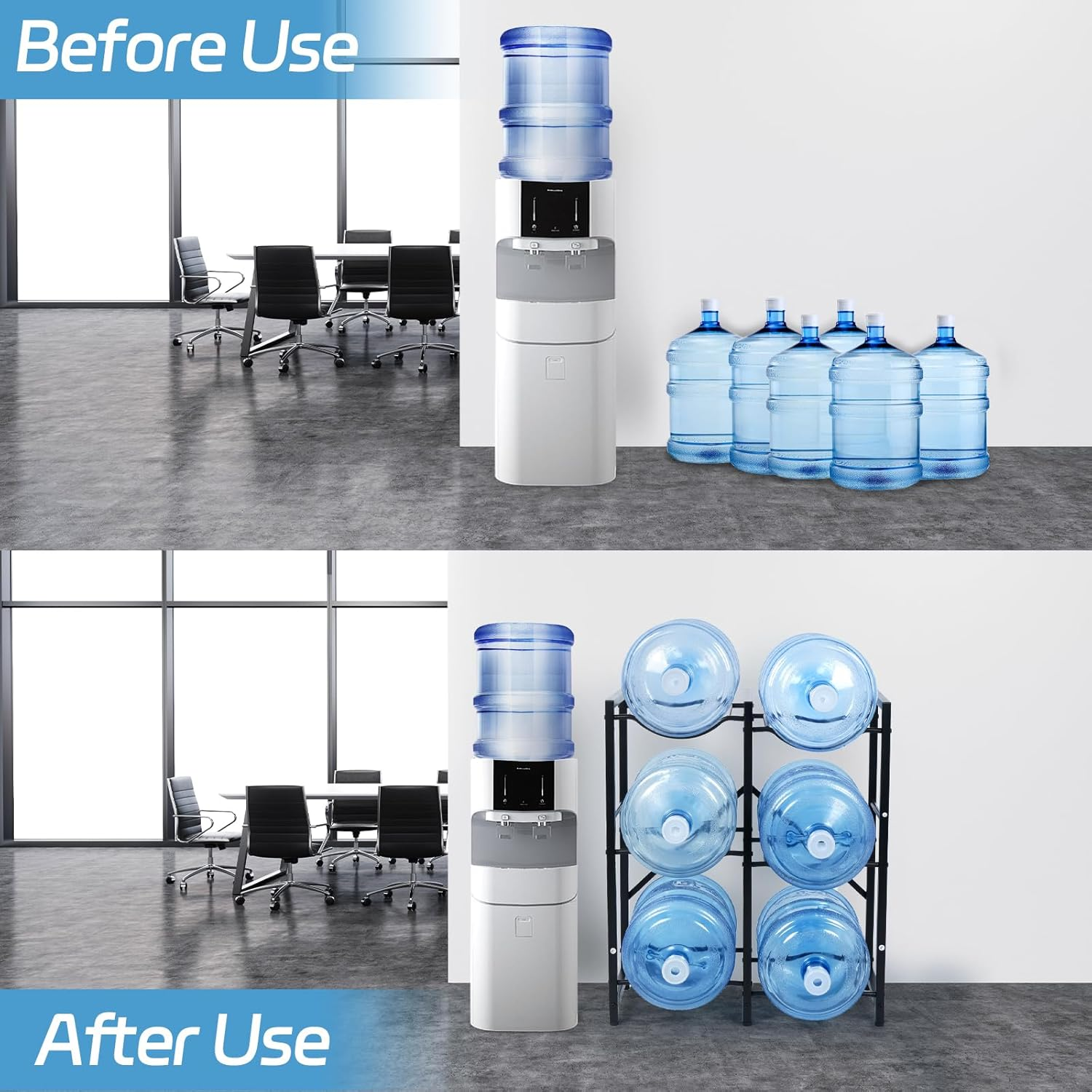 5 Gallon Water Jug Holder 3-Tier Water Cooler Jug Rack Water Bottle Holder Heavy Duty Water Jug Organizer for 6 Bottles for Home Office Organization