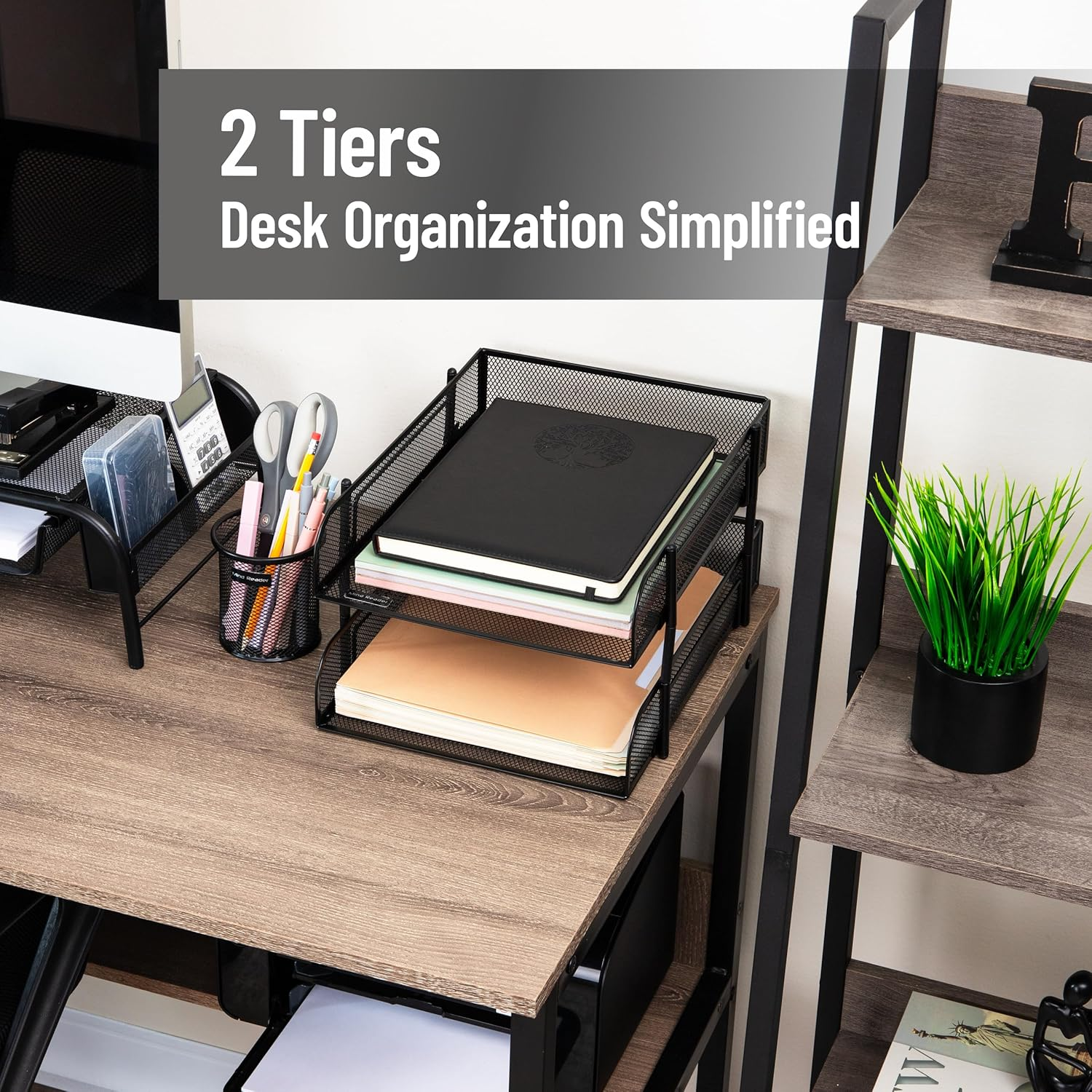 Mind Reader Stackable Paper Tray, Desktop Organizer, File Storage, Office, Metal Mesh, 10.5" L X 13.25" W X 7.5" H, 2 Pcs, Black