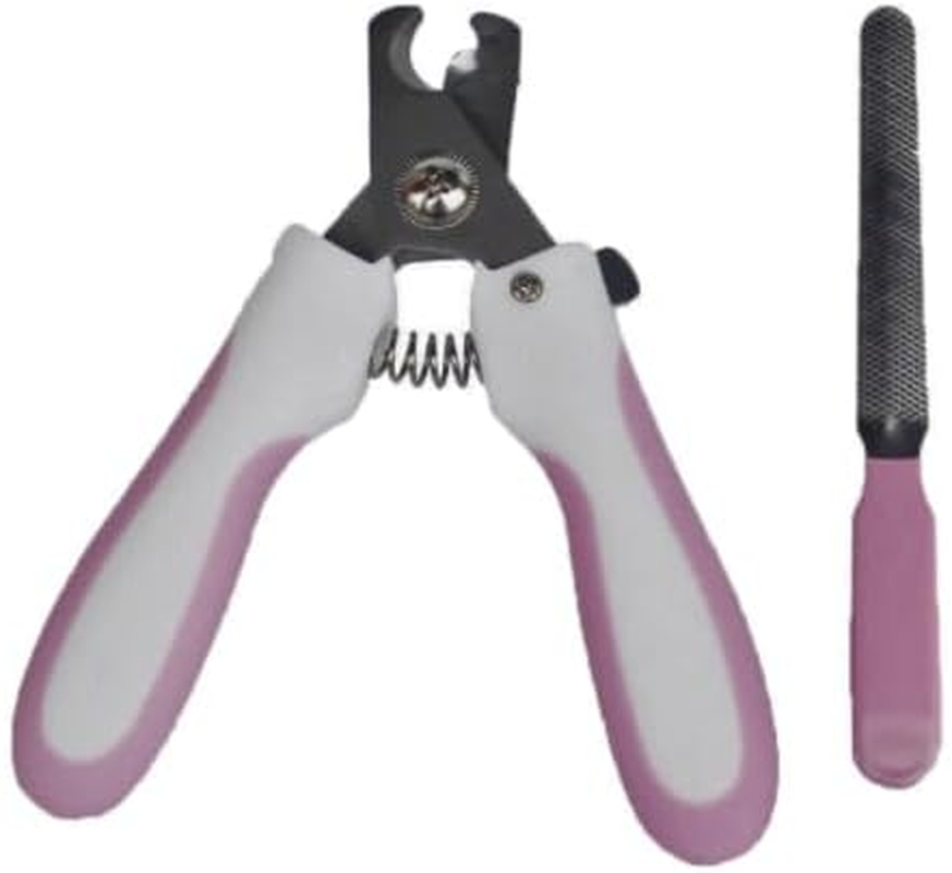 Pet Nail Clippers and Safety Guard to Avoid over Cutting Nails & Nail File (2 Piece Set), Sturdy Non Slip Handles & Sharp Blades Trimmers for All Small Large Dog Cat, Bird, Pink image number 1