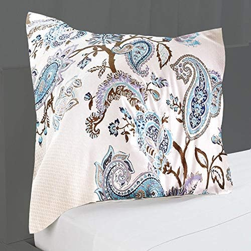 Blue Paisley White Quilt Cover Set - 100% Pure Cotton 3 Piece Quilt/Doona/Duvet Cover Cover Set Includes Two Pillowcases (Quilt Cover Set - King) image number 1