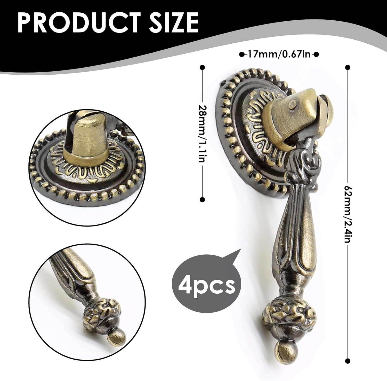 Chris.W 4 Pack Antique Bronze Cabinet Pull Handles &ndash; Vintage Tear Drop Drawer Knobs, Decorative Metal Pulls for Dresser, Cupboard, Closet, Furniture(Screws Included) image number 5