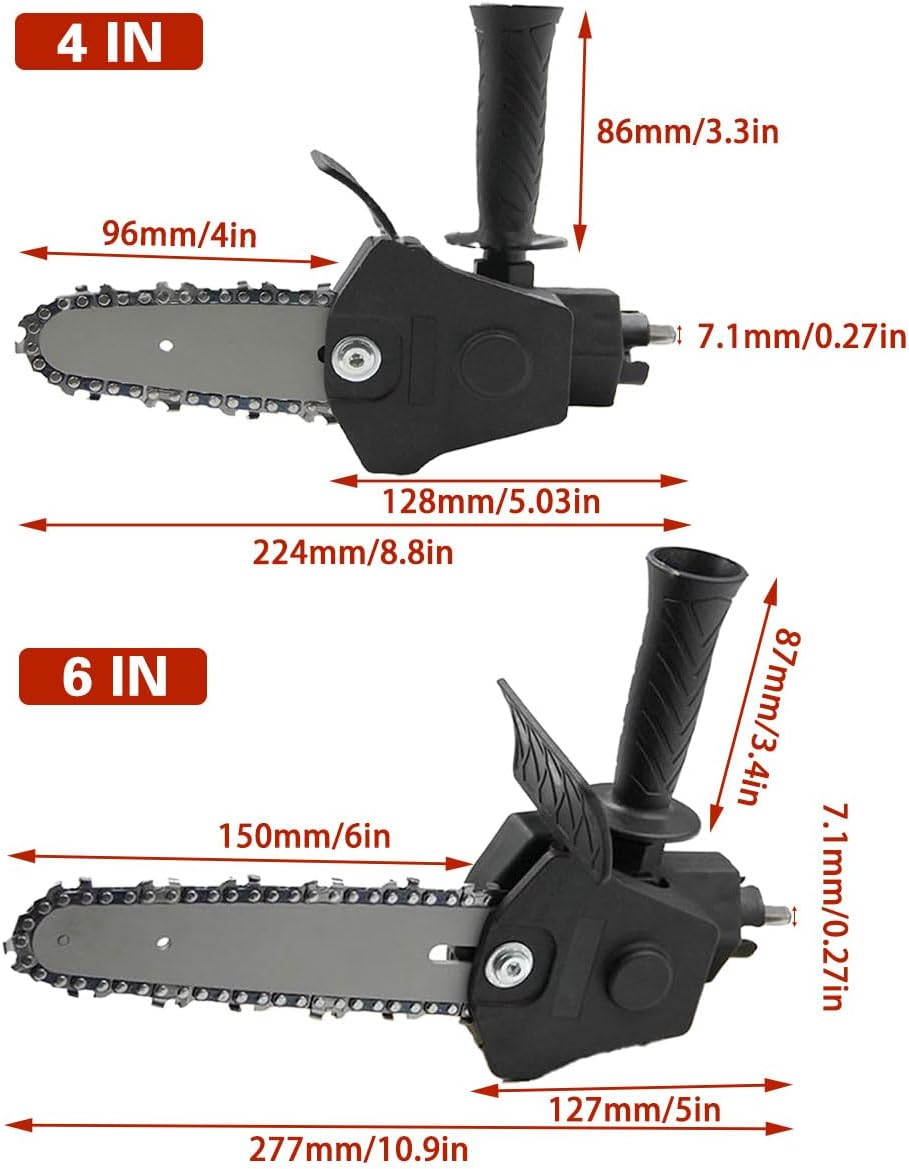 AIMALL 4/6 Inch Electric Drill to Chain Saw Converter, Handheld Mini Logging Saw Conversion Head, Adjustable Handle, for Garden & Household Use