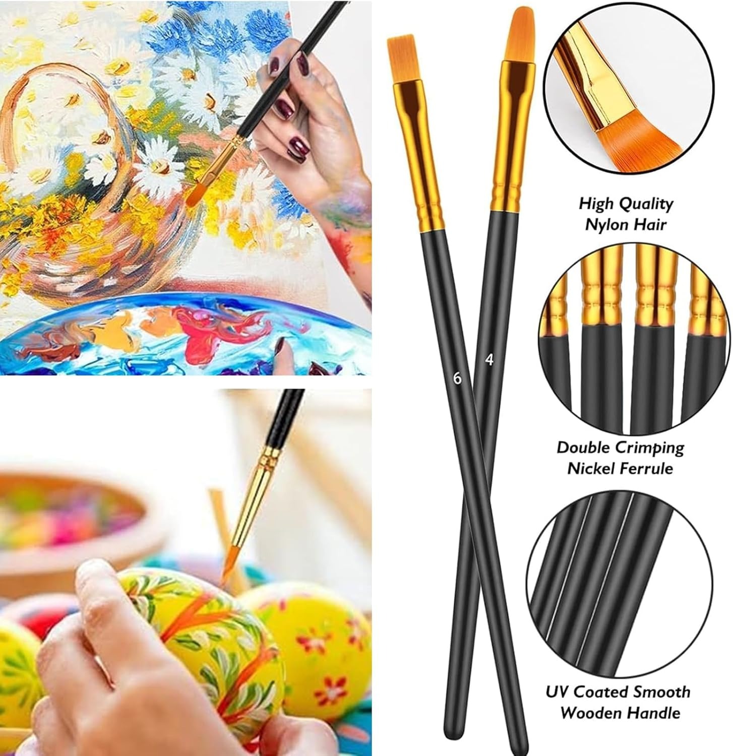 NASHRIO Paint Brushes Set, 20 Pcs Paint Brushes for Acrylic Painting, Water Color Paintbrushes for Kids, round Pointed Tip Paintbrushes Nylon Hair Artist Acrylic Paint Brushes, Black image number 1